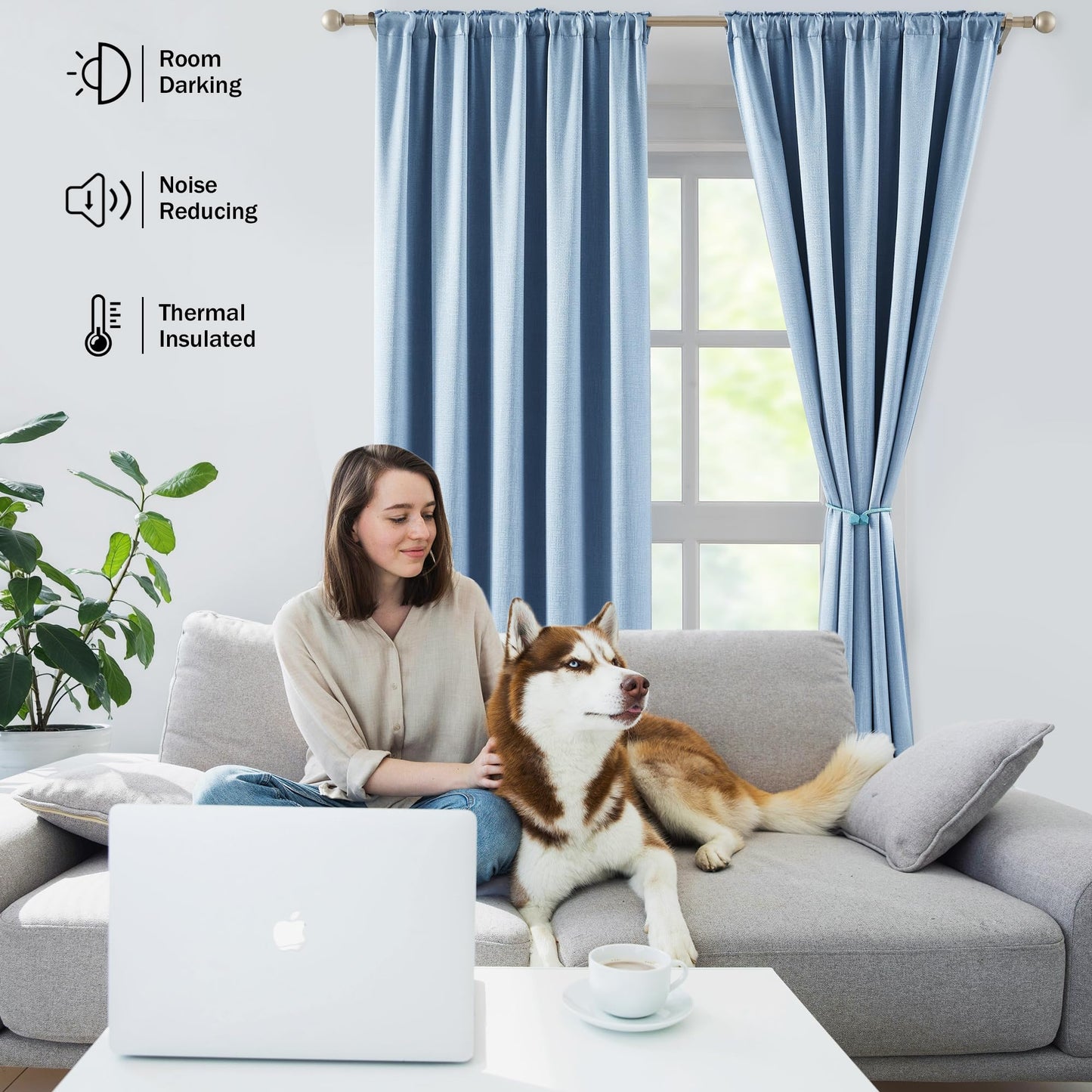 Bujasso Gray Jacquard Blackout Window Curtain Panels, 54" Wx84 Lx2 | Back Tab Rod Pocket with Magnetic Tiebacks,Thermal Insulated,85% Room Darkening Light Blocking Drapes for Bedroom Living Room BST326H