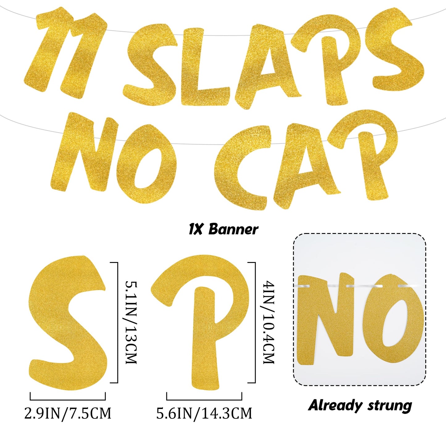 18th Birthday Decorations Banner for Boys - Pre-strung Gold Glitter 18 Slaps No Cap Banner Hanging Swirls, Funny Gen Z Slang 18 Year Old Party Supplies BST220