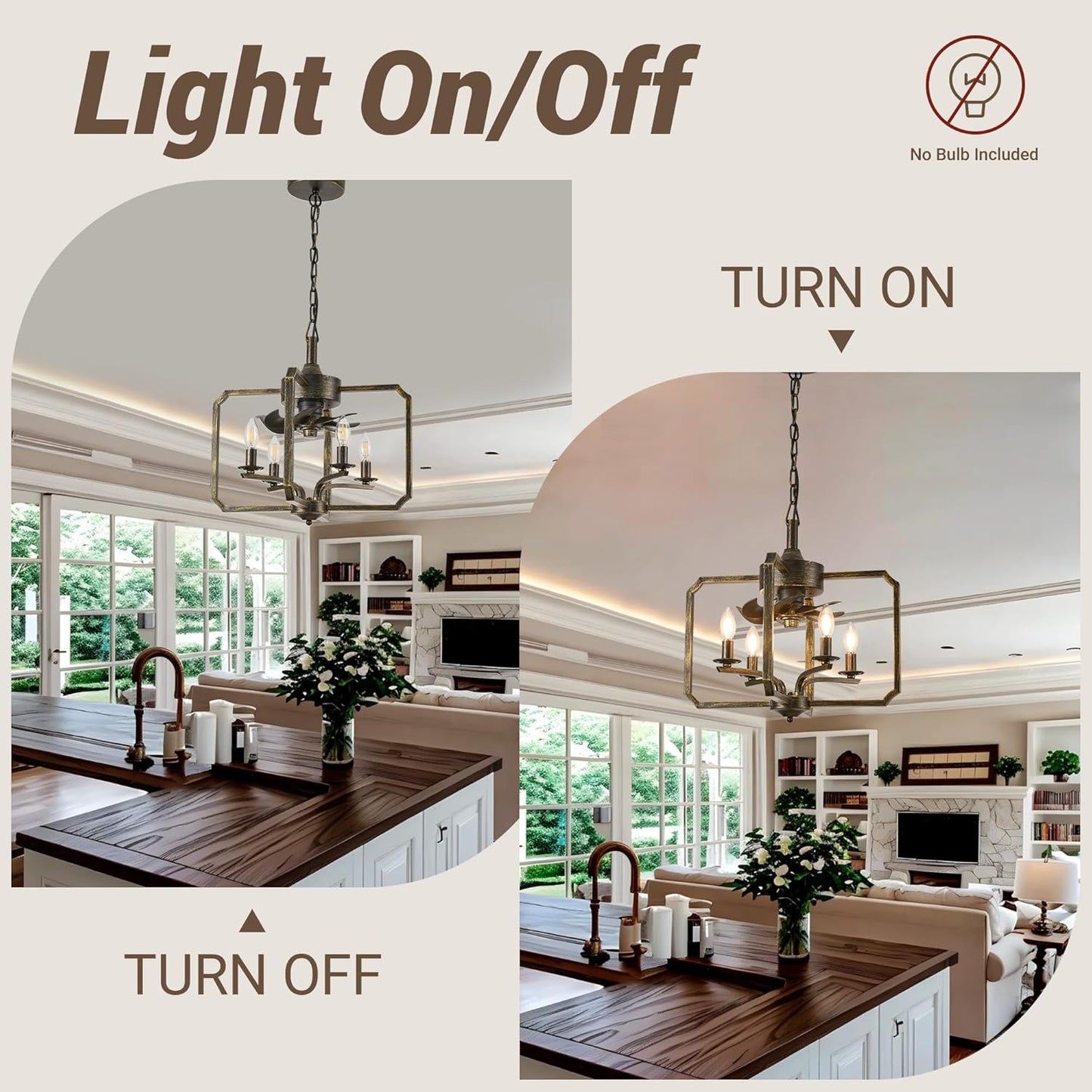 Chandelier Ceiling Fan, 20" Farmhouse Fandelier Ceiling Fans with Lights 46