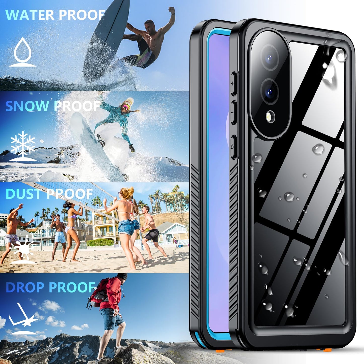 SPIDERCASE Designed for Samsung Galaxy S23 Case Waterproof,Built-in Screen & Camera Lens Protector[IP68 Underwater][Military Grade Shockproof] Full Body Protection Phone Case, Black/Clear WN420