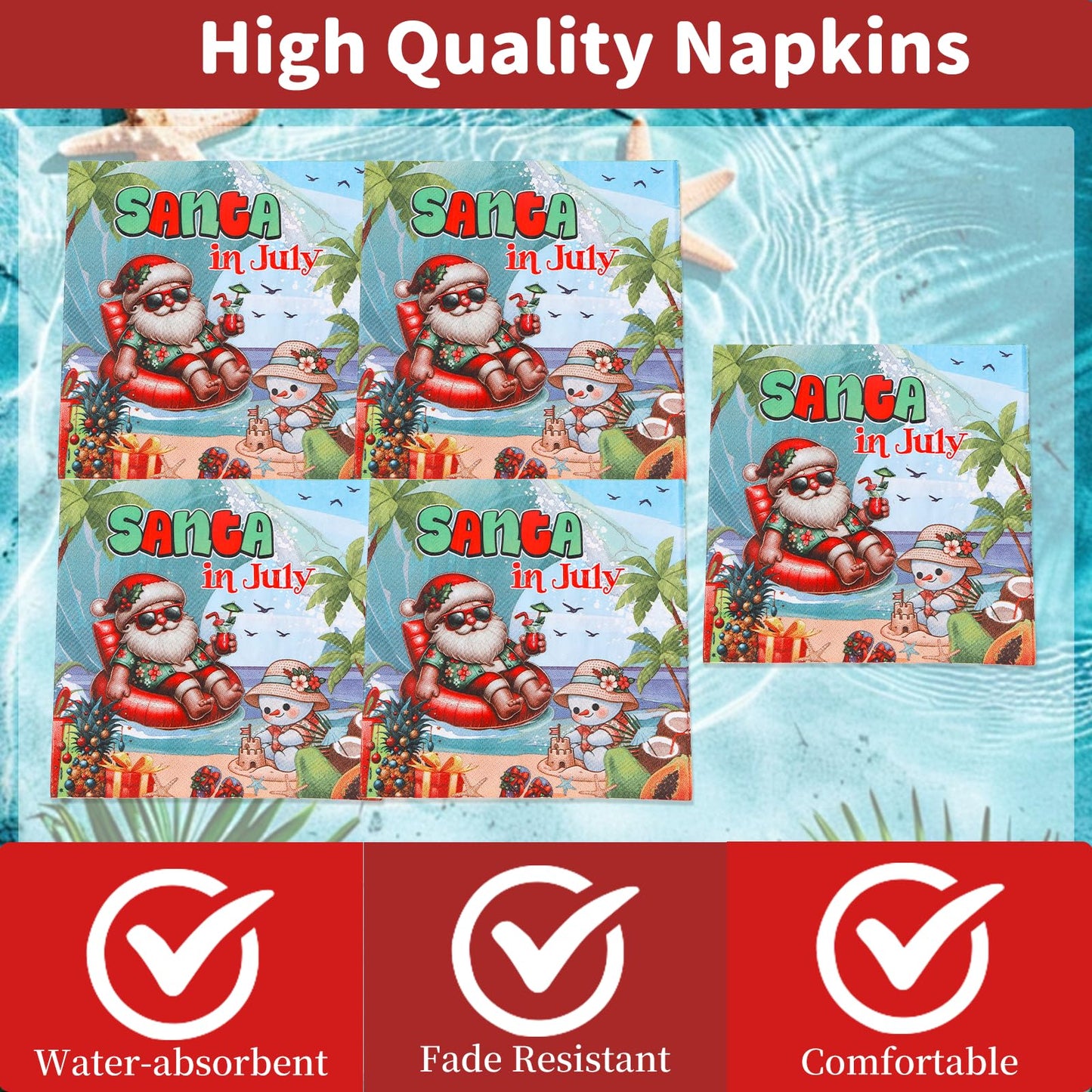 Gameza July Christmas Party Decorations, 50PCS There's Some Hohoho's in July Disposable Paper Napkins Decoration, Summer Xmas Beach Napkins Decor Supplies BST220