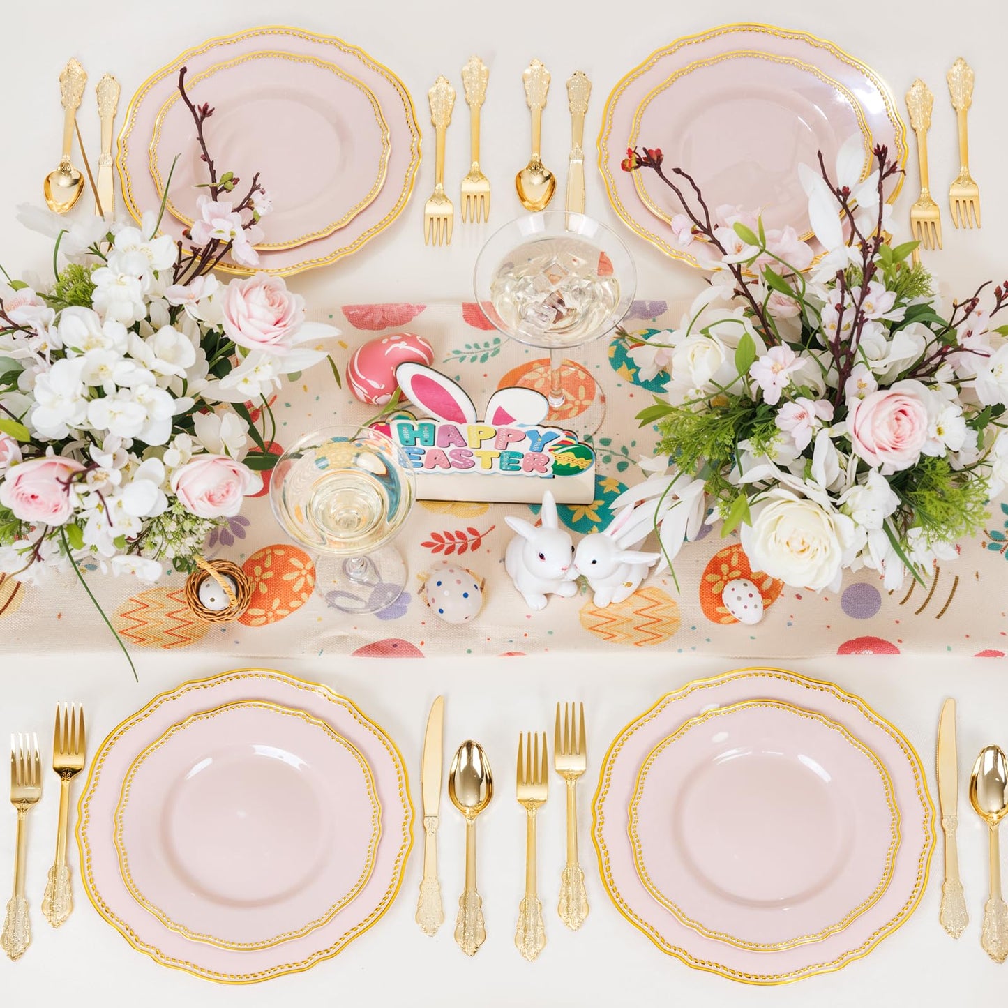Hioasis 60pcs Pink Plastic Plates - Pink and Gold Disposable Dinnerware with Gold Rim N26