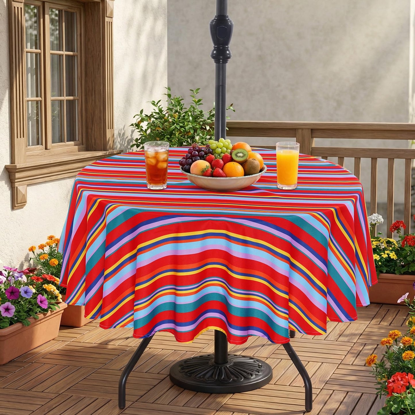 Eternal Beauty 52” Round Tablecloth Waterproof Outdoor Tablecloth with Umbrella Hole Zipper for Spring Summer Patio Picnic Tables (Tropical Palm Leaf) BST326H