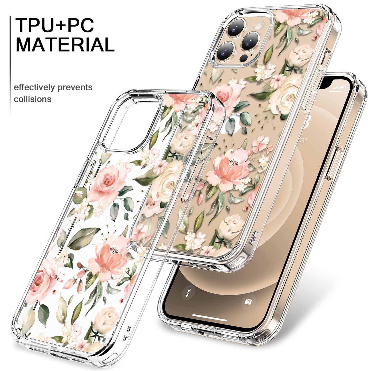 bicol for iPhone 12 Pro Max Case with Screen Protector and Camera Lens Protector - Fashionable Flower Floral Designs for Women Girls - Shockproof Acrylic Clear Phone Cover 6.7" - Blooming Flowers WN420
