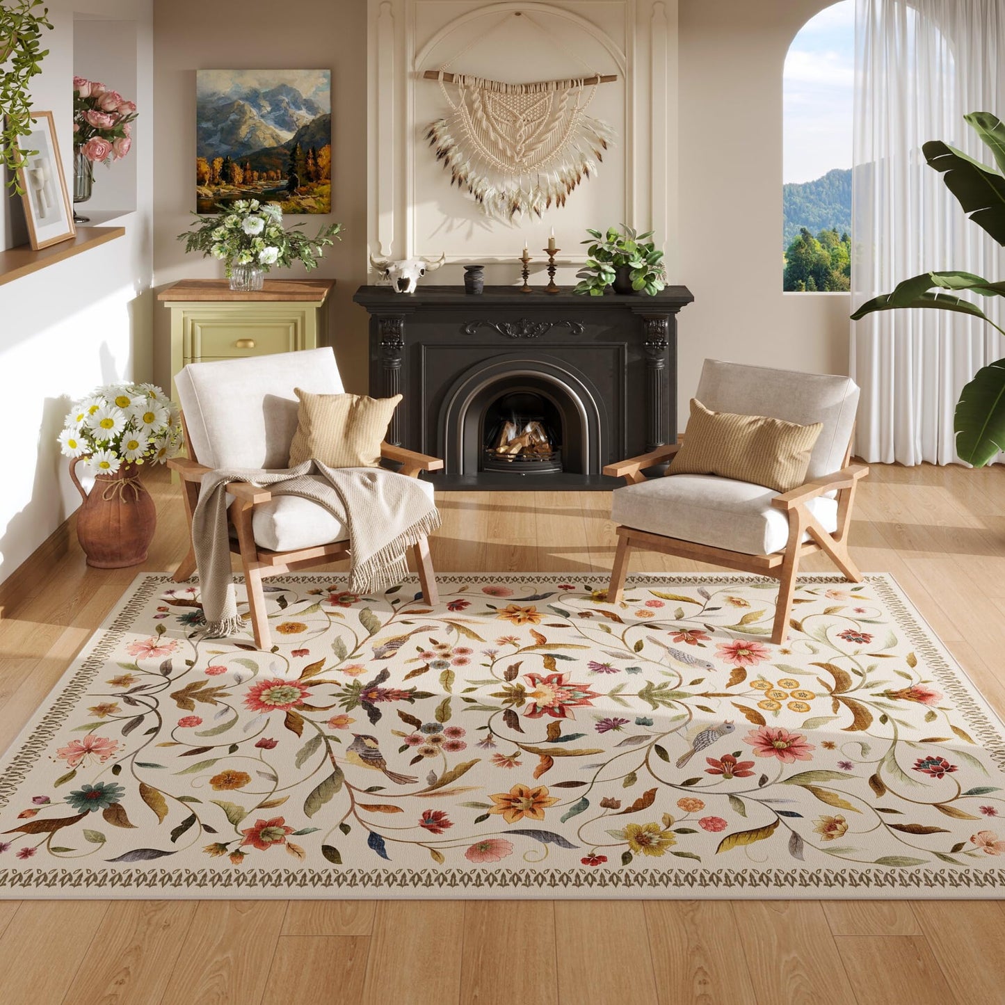 Vintage Medallion Floral Kitchen Runner 2x6, Machine Washable Rug, Soft Low Pile, Non-Slip Carpet for Hallways, Laundry, Bedroom, Bathroom, Entryway | Pink BST220