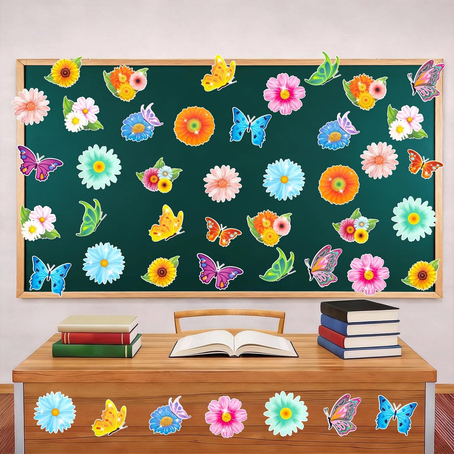 Konsait Flower Butterfly Cutouts,Spring Bulletin Board Decorations Set 48 Pcs Spring Flower Paper Butterflies Decor for Classroom Home Office,16 Designs BST326L