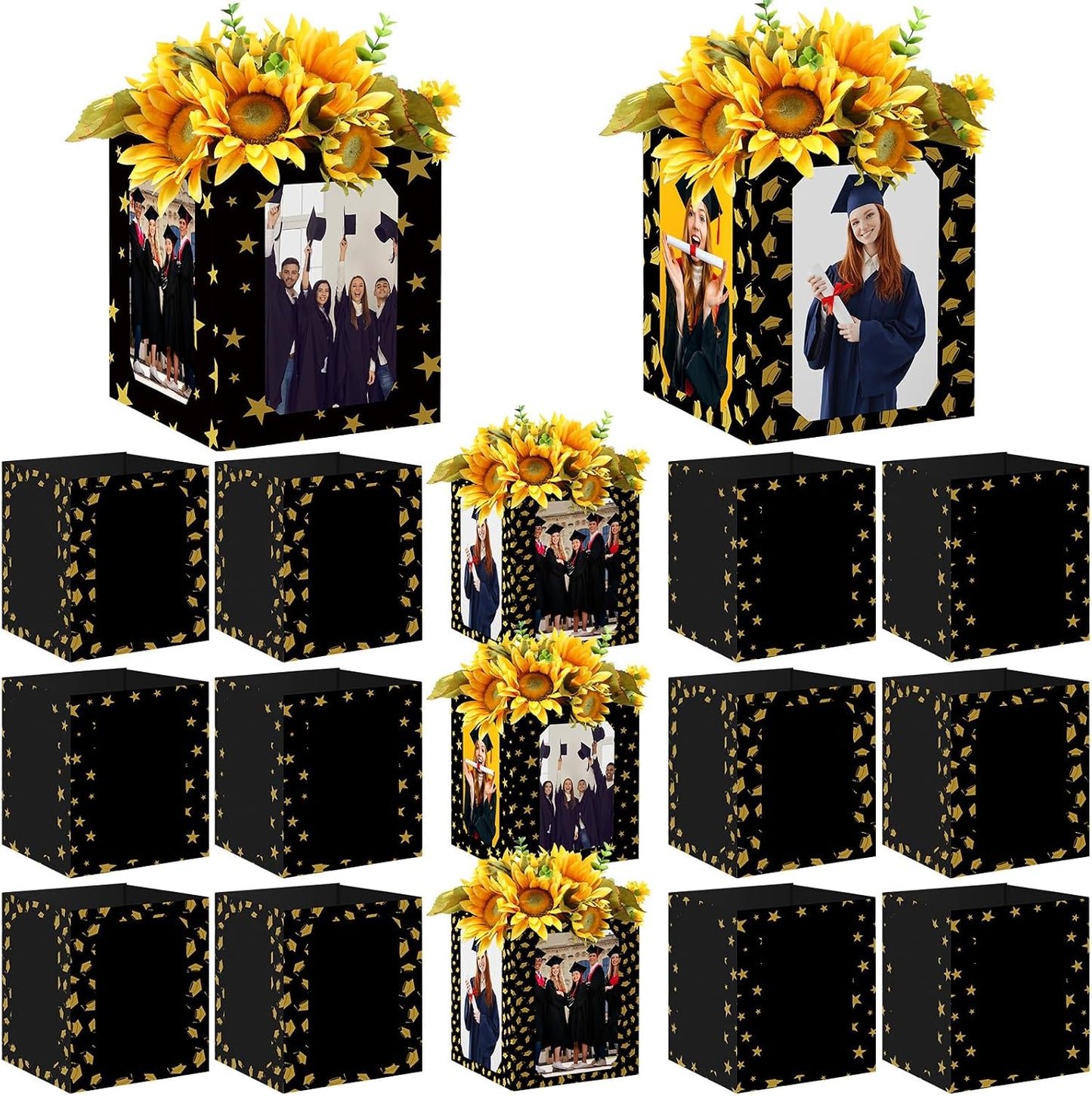 Gersoniel 12 Pcs Graduation Boxes Centerpieces for Table 6/7 Inch Photo Props Frame Holders Class of 2026 Congrats Grad Party Decorations Box Picture Display Centerpieces for Graduation Wedding WN420