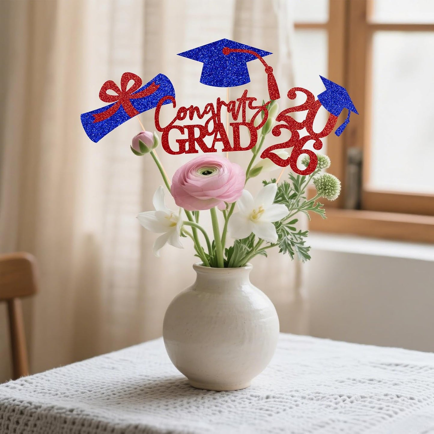 Graduation Centerpieces Class of 2026, 16 PCS Red Blue Double-Sided Table Toppers, Congrats Grad Party Decorations Supplies (Set of 4 Designs) WN420