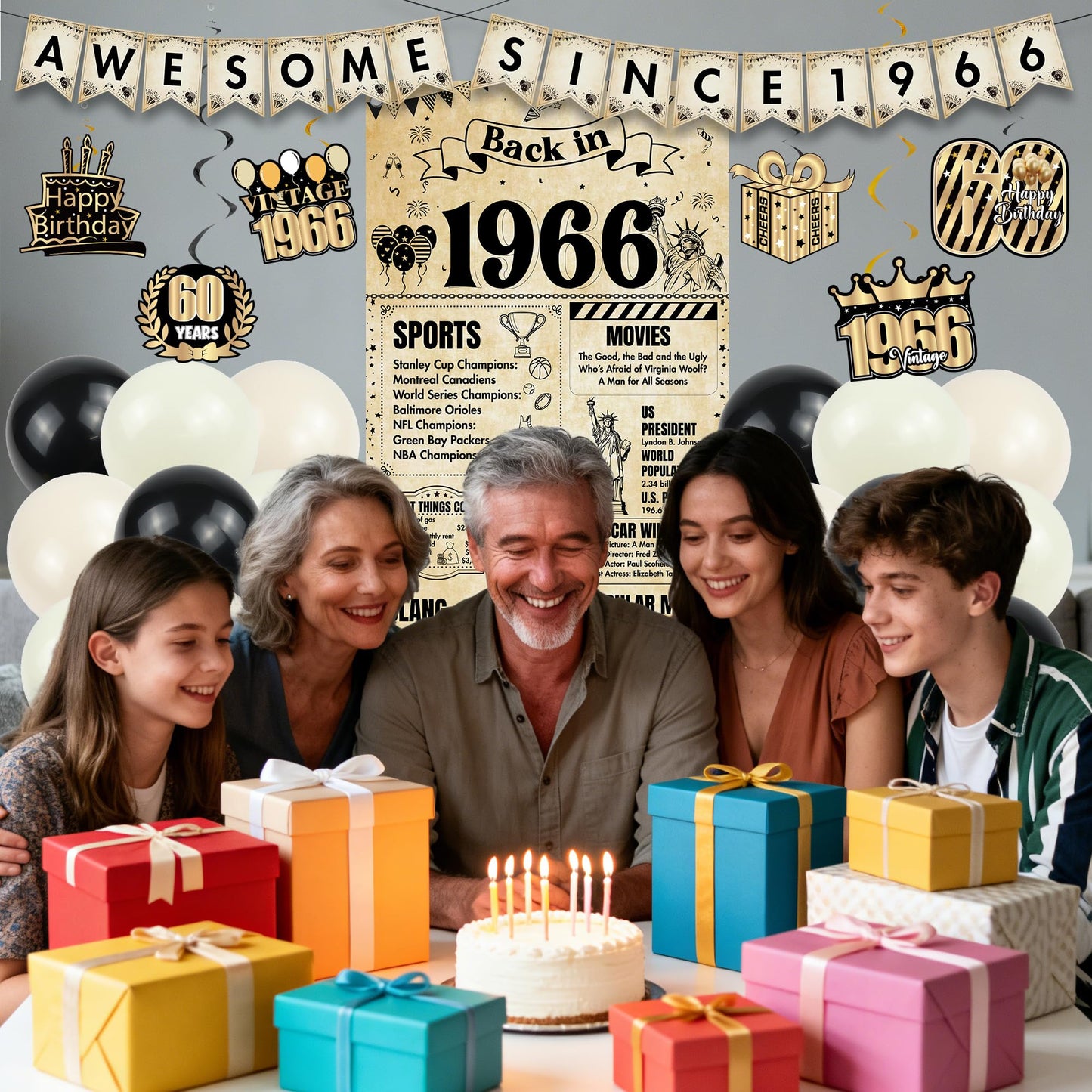 Happy 40th Birthday Decorations Men - 27 Pcs Retro Newspaper Theme Awesome Since 1986 Letter Banners Hanging Swirls Backdrop Latex Balloons for Men Women 40 Years Old Birthday Party Decor Supplies BST326L