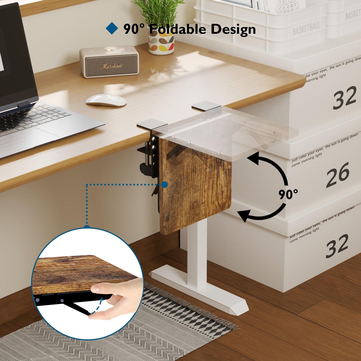 BONTEC Ergonomic Desk Extender Tray, 9.5"x9.1" Wrist Rest Shelf | 90°Foldable Elbow Support, Table Mount Arm, Clamp on Computer Arm Rest for Desk, Office & Home Use,Durable Easy to Install BST202