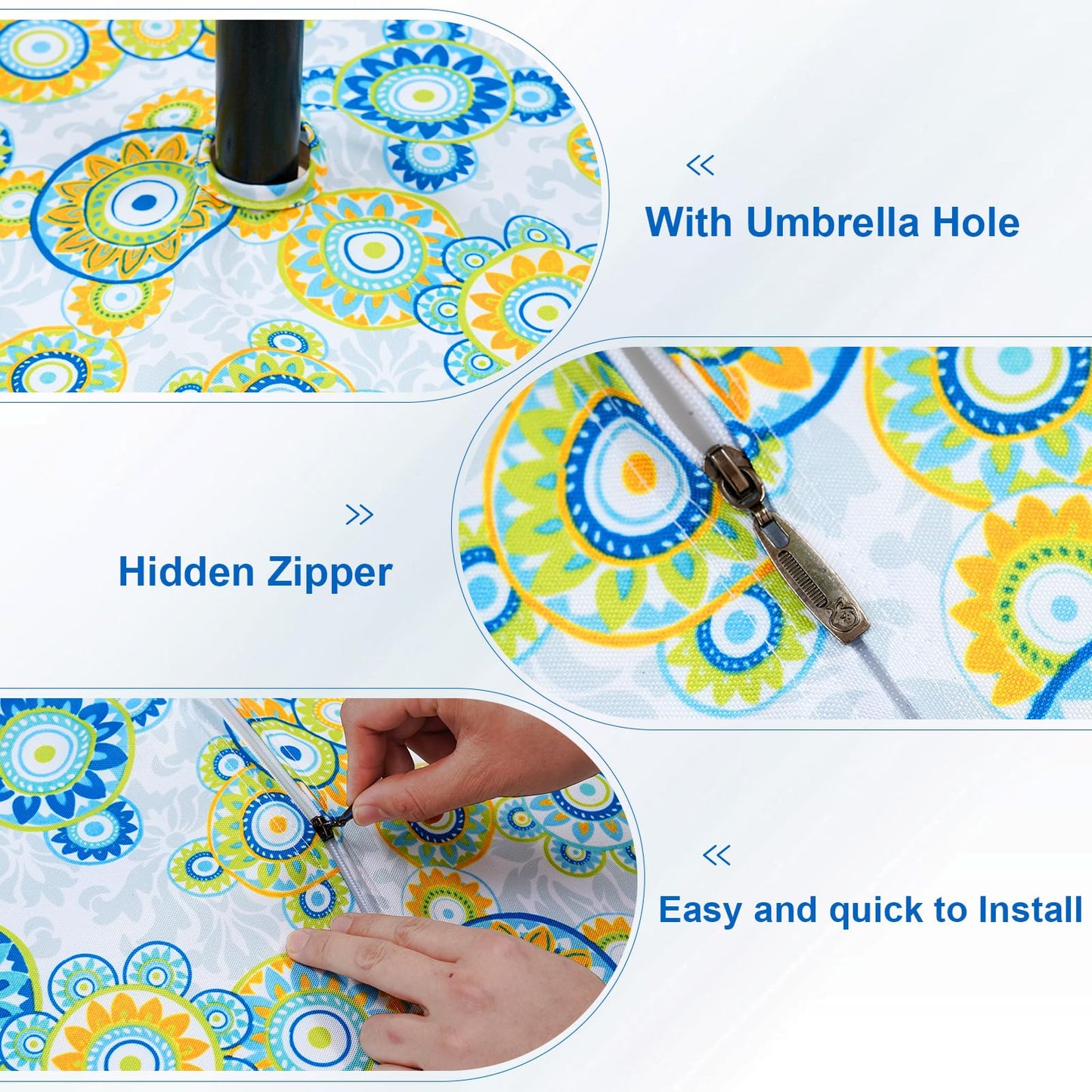 Eternal Beauty 52” Round Tablecloth Waterproof Outdoor Tablecloth with Umbrella Hole Zipper for Spring Summer Patio Picnic Tables (Tropical Palm Leaf) BST326H