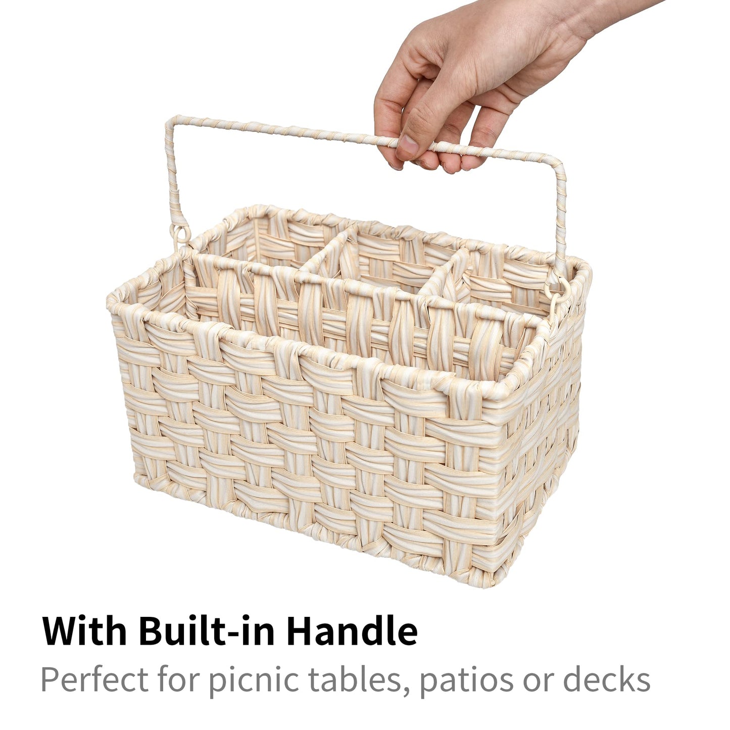 GRANNY SAYS Wicker Utensil Caddy - Picnic Basket with Handle, Organizer for Kitchen Table or Cabinet, Silverware Holder for Parties BST220