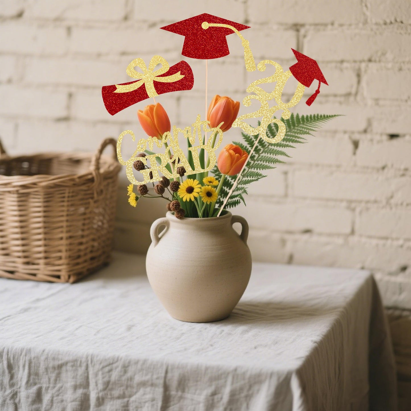 Graduation Centerpieces Class of 2026, 16 PCS Red Blue Double-Sided Table Toppers, Congrats Grad Party Decorations Supplies (Set of 4 Designs) WN420