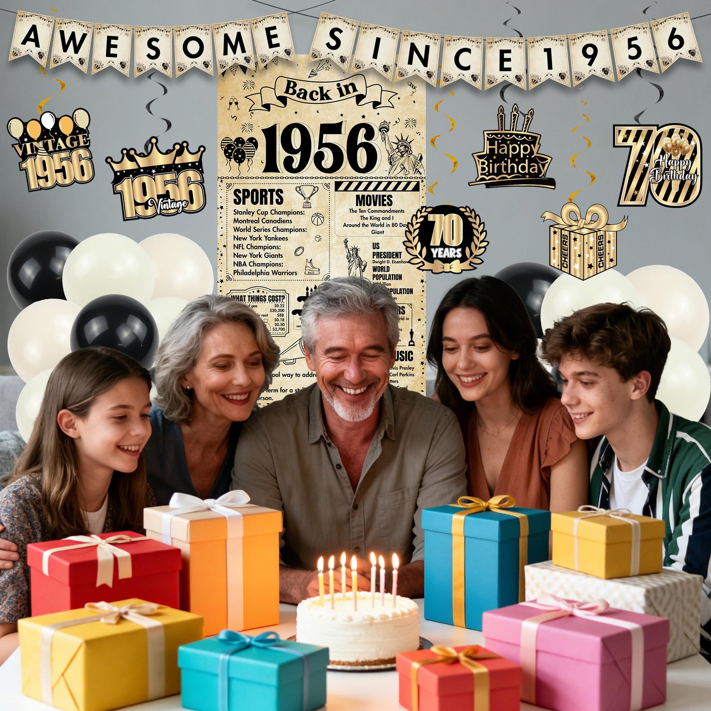 Happy 40th Birthday Decorations Men - 27 Pcs Retro Newspaper Theme Awesome Since 1986 Letter Banners Hanging Swirls Backdrop Latex Balloons for Men Women 40 Years Old Birthday Party Decor Supplies BST326L
