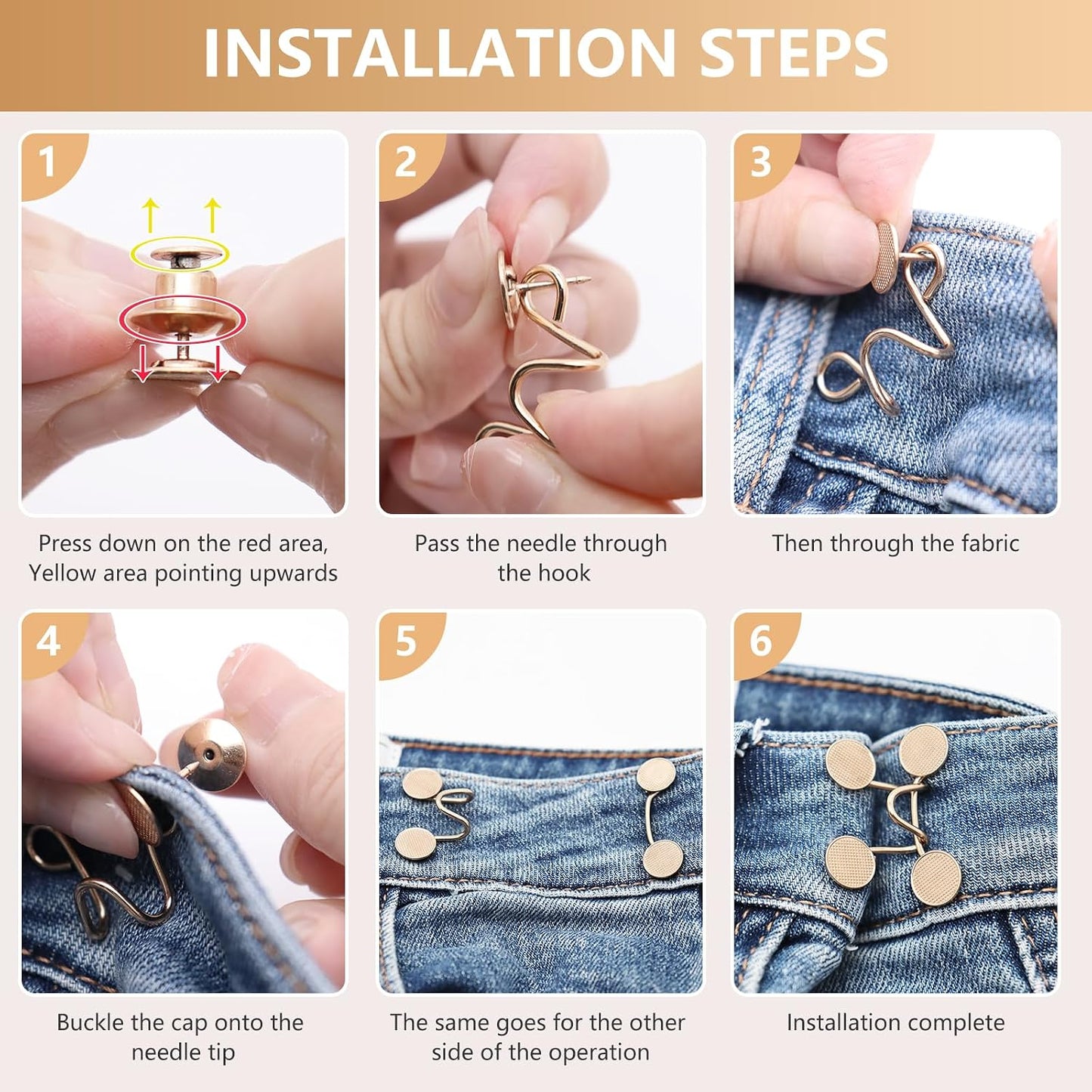 Frutain 8 Set Pant Waist Tightener Buttons Pins for Loose Jeans Gold | Reusable Waist Cincher Pants Clip to Waistband Tightener Metal Star Brooch for Women Clothing Dresses Skirts No Sewing Tools BST326L