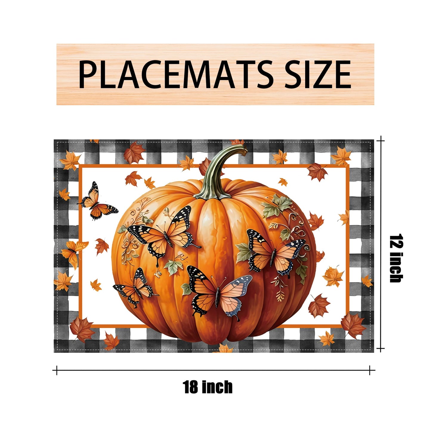 Linen Fall Placemats Set of 4 Fall Table Mats Farmhouse Pumpkin Butterfly Decor for Home Autumn Thanksgiving Home Kitchen Dining Room Table Decorations BST220