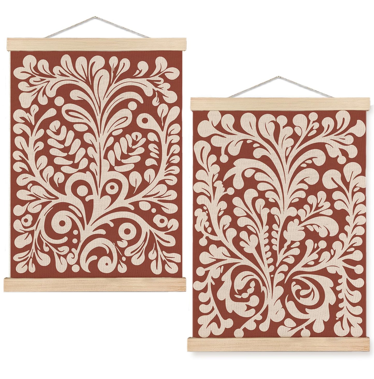 SPBL&L Green Boho Floral Mexican Wall Art, Abstract Flower Poster Hanger Frame, Burnt Orange Terracotta Botanical Hanging Canvas Pictures Prints Wall Decor for Home Bedroom, 12x16 Inch Set of 2 BST202