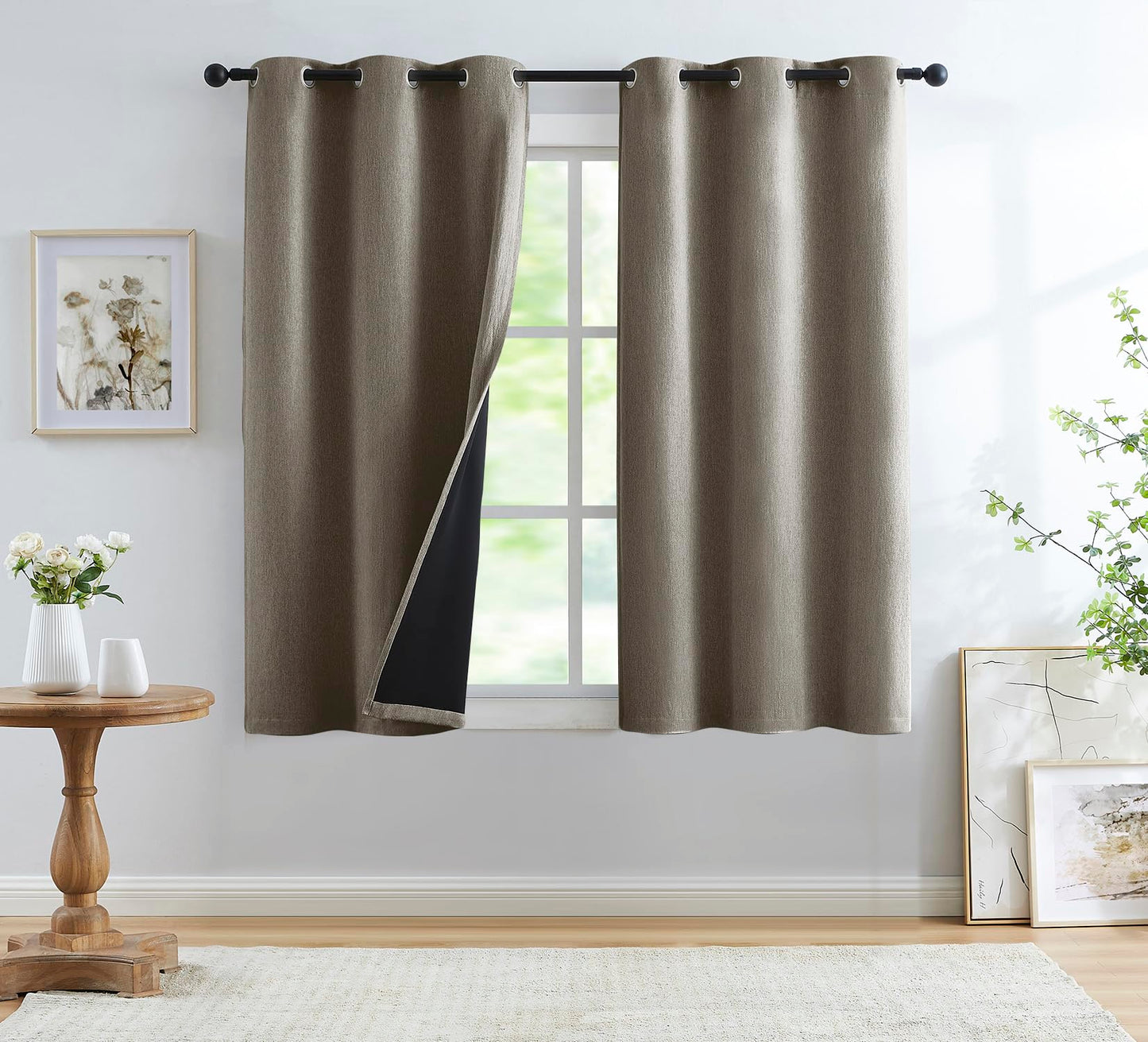 Grey Full Blackout Linen Curtains 84-inch-Long Thermal Insulated Noise Reducing Bedroom Drapes Rustic Farmhouse Triple Weave Window Treatment Set for Theatre, Nursery, 40"x84"x2, Grey BST202