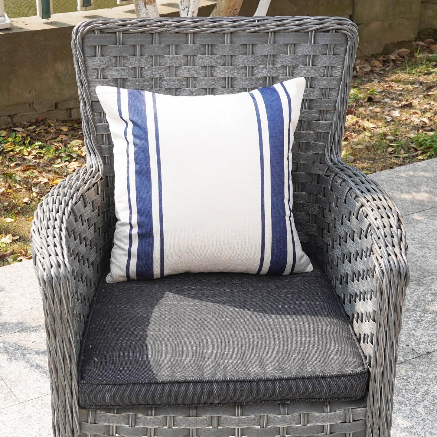 ONWAY Outdoor Pillow Covers Waterproof 18x18 Set of 2 Decorative Linen Throw Pillow Cover Beige and Black Striped Outdoor Pillows for Patio Furniture BST220