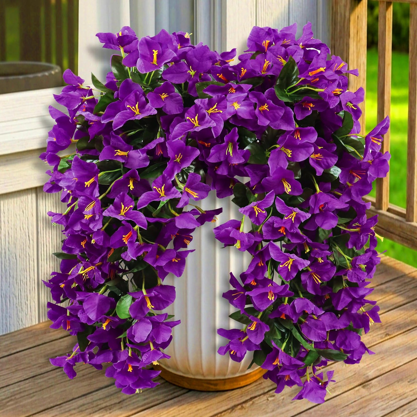 2 Pack Artificial Bougainvillea Flowers for Outdoors Decorations, Fake Hanging Plants, Faux Outside Flowers UV Resistant for Baskets Home Front Door Porch Patio Balcony Yard(Hot Pink) BST202
