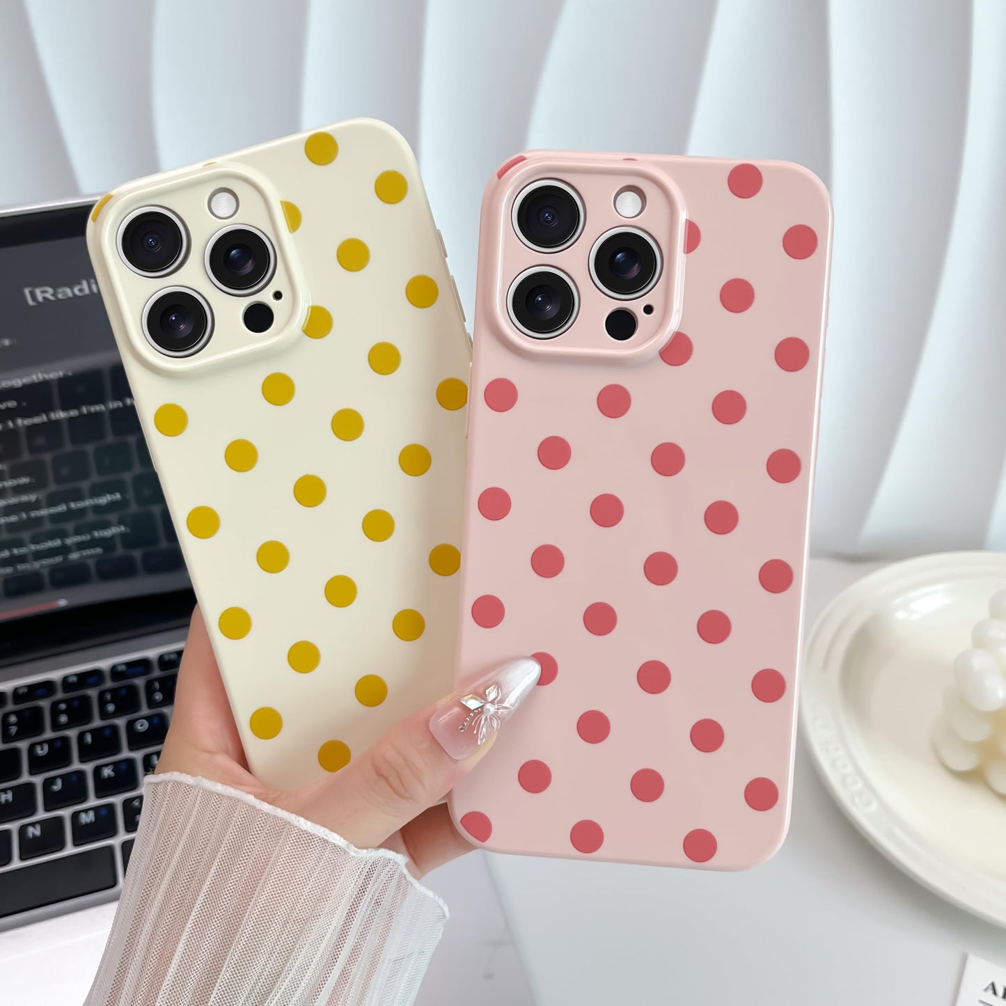 Skyseaco Compatible with iPhone 15 Case Cute Polka Dot Phone Case Soft Slim TPU Shockproof Phone Cover Full Camera Protection for Women Girls - Black WN420