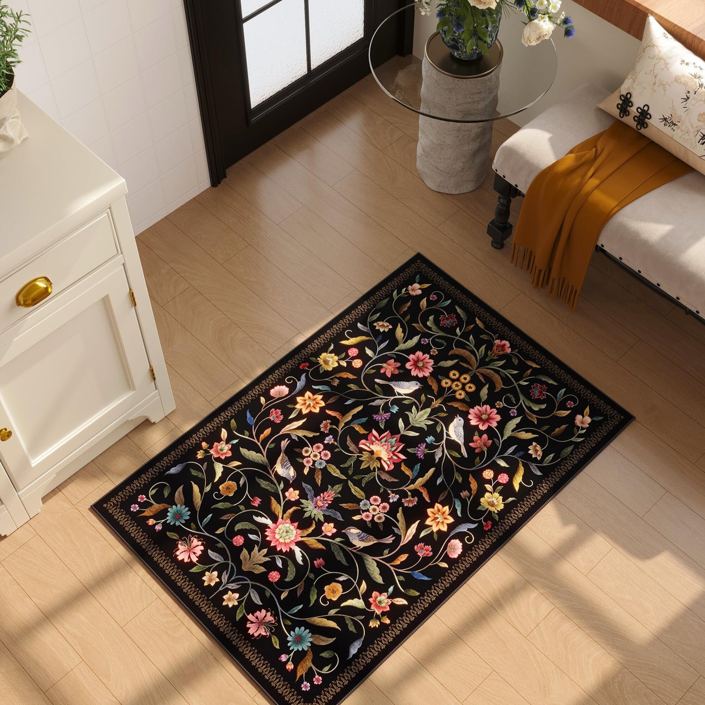 Vintage Medallion Floral Kitchen Runner 2x6, Machine Washable Rug, Soft Low Pile, Non-Slip Carpet for Hallways, Laundry, Bedroom, Bathroom, Entryway | Pink BST220