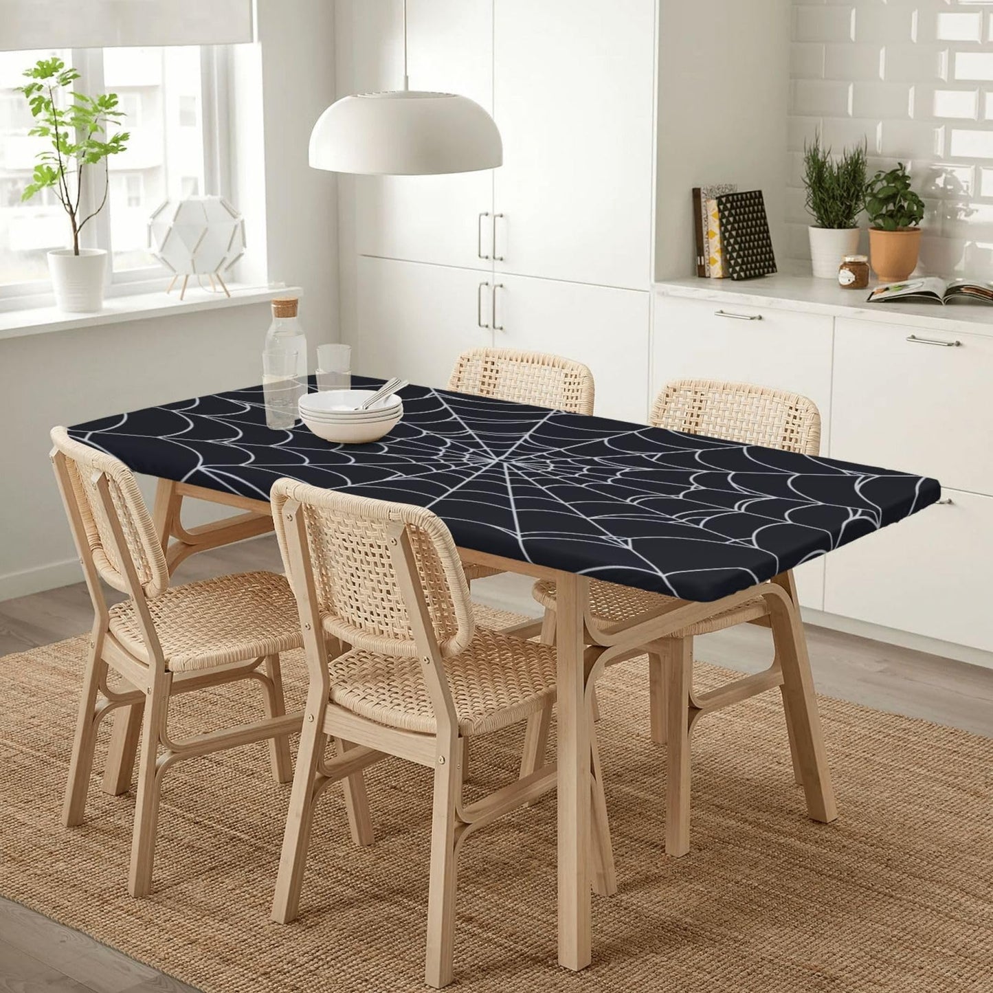Blue Petal Mandala Pattern Tablecloth with Elastic Edge, Round Table Cover Washable Reusable Bohemian Table Cloths for Kitchen Dining Party, Medium (Fits 45-50 in) BST202