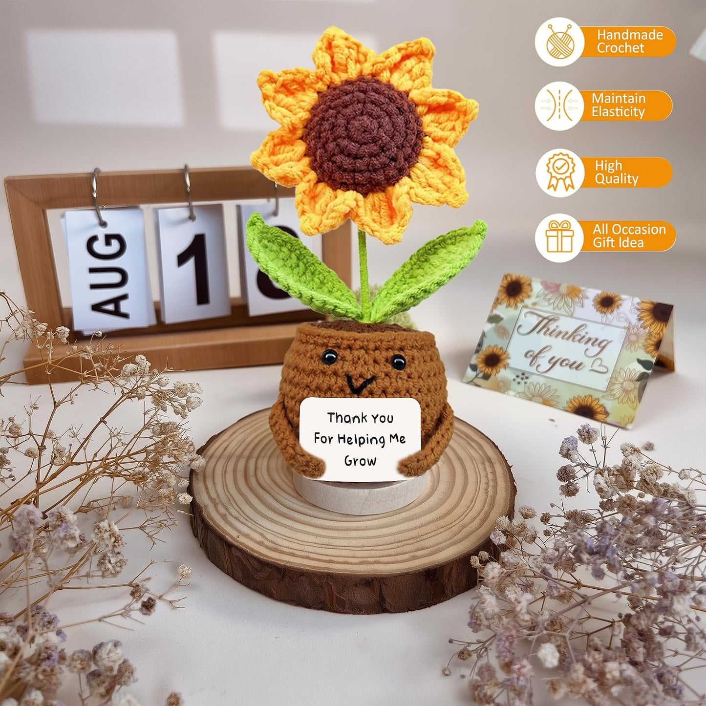 Gossby Sunflower Teacher Appreciation Gift Set Backet - Thank You for Helping ME Grow - Thank You, Birthday, Teacher's Day Gift for Teacher - Spa Self Care Get Well Relaxation Package (6 Pcs) WN420