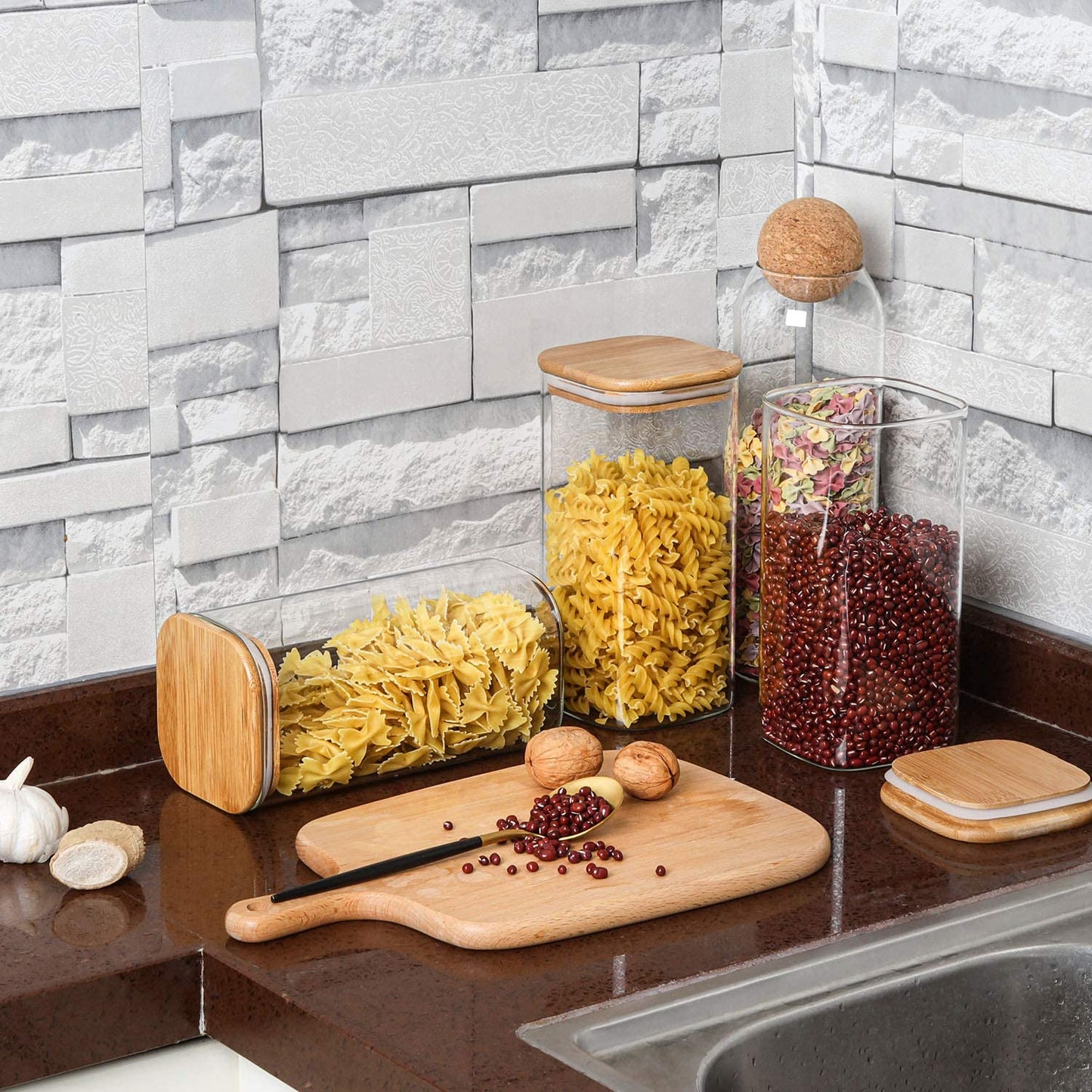 ComSaf 0.6 Qt Glass Food Storage Jars Set of 6, Clear Storage Containers with Airtight Lids, Pantry Organization Jar, Spice Jar, Blooming Tea, Coffee and Sugar Container, Canister Set for Kitchen BST220
