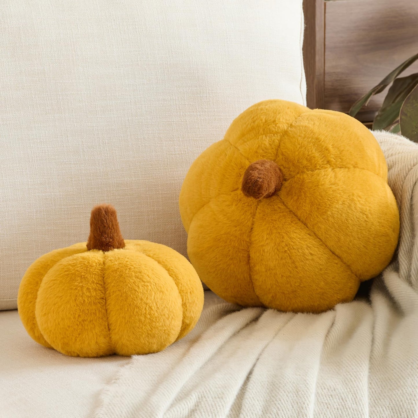 Pumpkin Pillows, Halloween Fall Throw Pillow, Pumpkin Shaped Pillow for Couch, Cute Stuffed Pumpkins, Autumn Decorative Cushion (White, 11 Inches) WN420