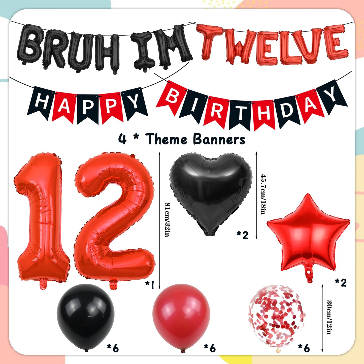 9th Birthday Decorations Boys Kit - 27 Pcs Red and Black Bruh Im Nine Balloon Banners Happy Birthday Fishtail Flags Number 9 Balloon Star Heart Balloons Set for 9 Year Old Party Decoration Supplies BST202