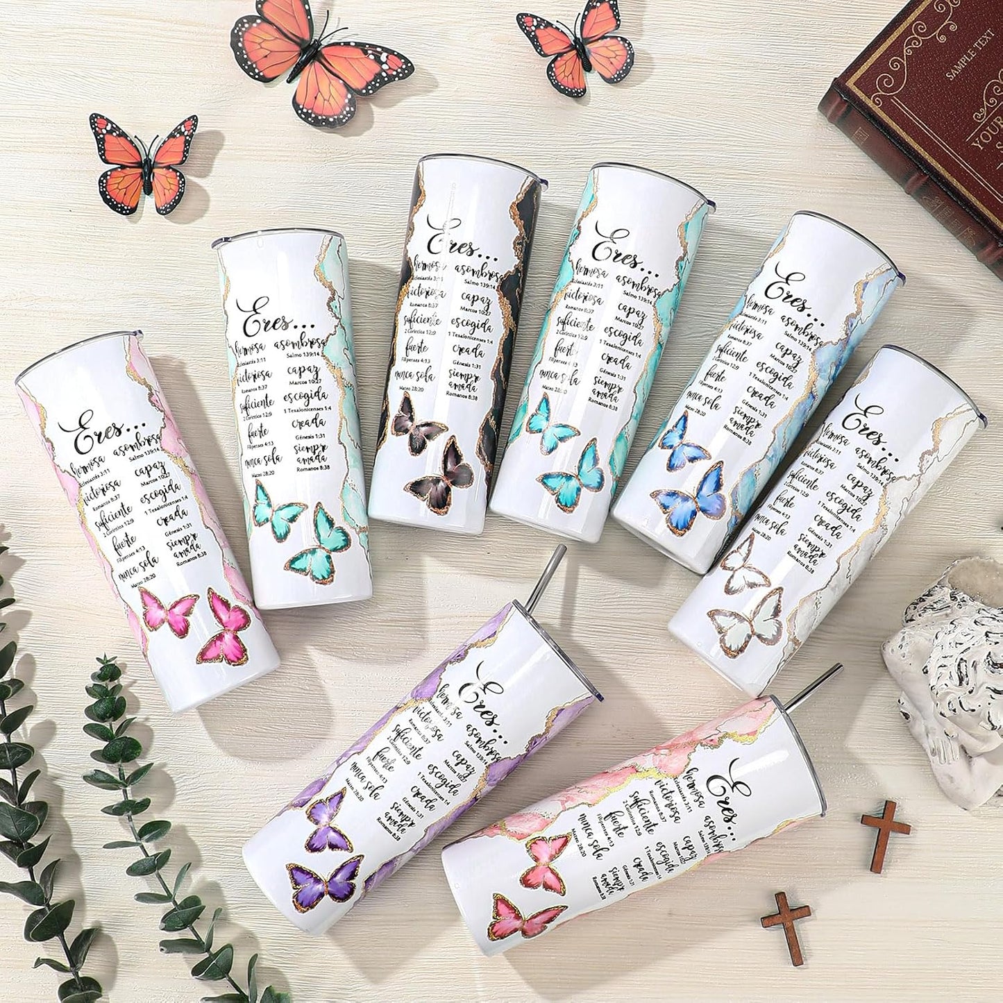 Patelai 8 Pack Christian Tumblers Bulk for Women, Bible Verse Cups, Church Group Gifts, Spanish Christian Gift Religious Gift for Women, Bible Study, VBS, Sunday School, Nurse, Teacher BST326H