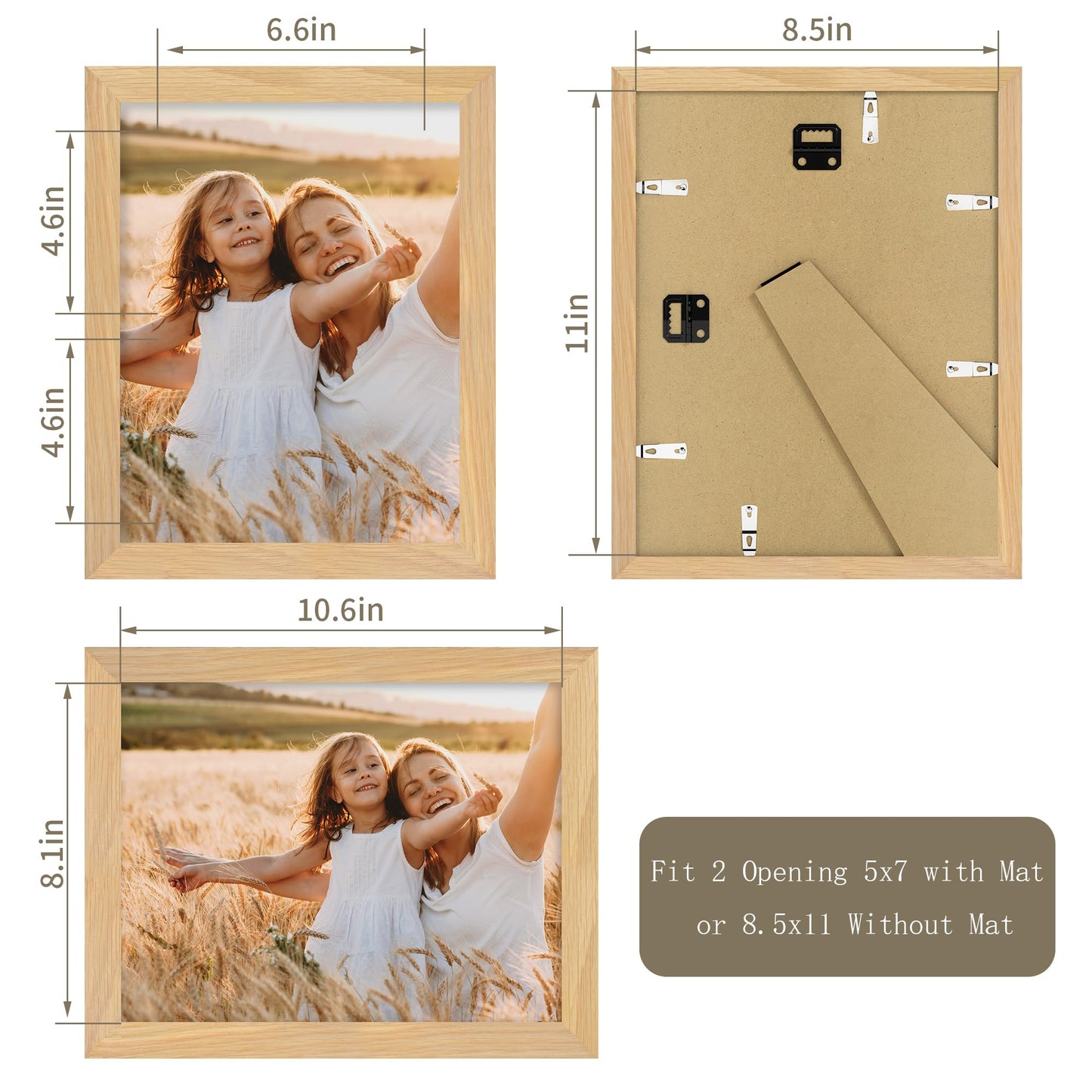 YESKAY 12x16 Picture Frame - 12 x 16 Photo Frame Made of Solid Oak Wood and Real Glass,Display Picture 4 Opening 5x7 with Mat or 12x16 Without Mat for Wall Mounting(Color Walnut) BST326H