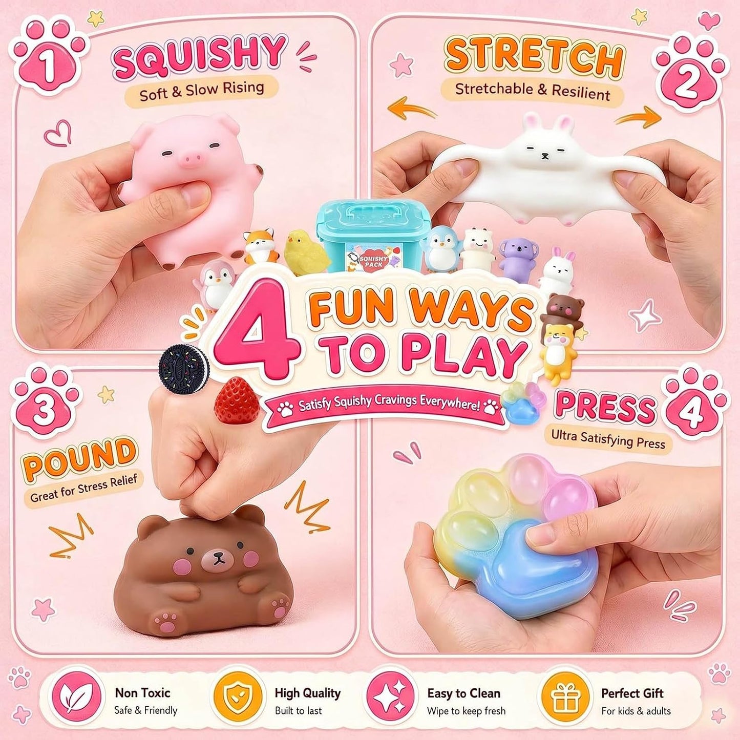 ZiZa Taba Squishy Fun Box Toys Kit Set Stress Relief Squeezee Fidget Sensory Cheap Squishies Toys Pack for Kids Adults BST326H