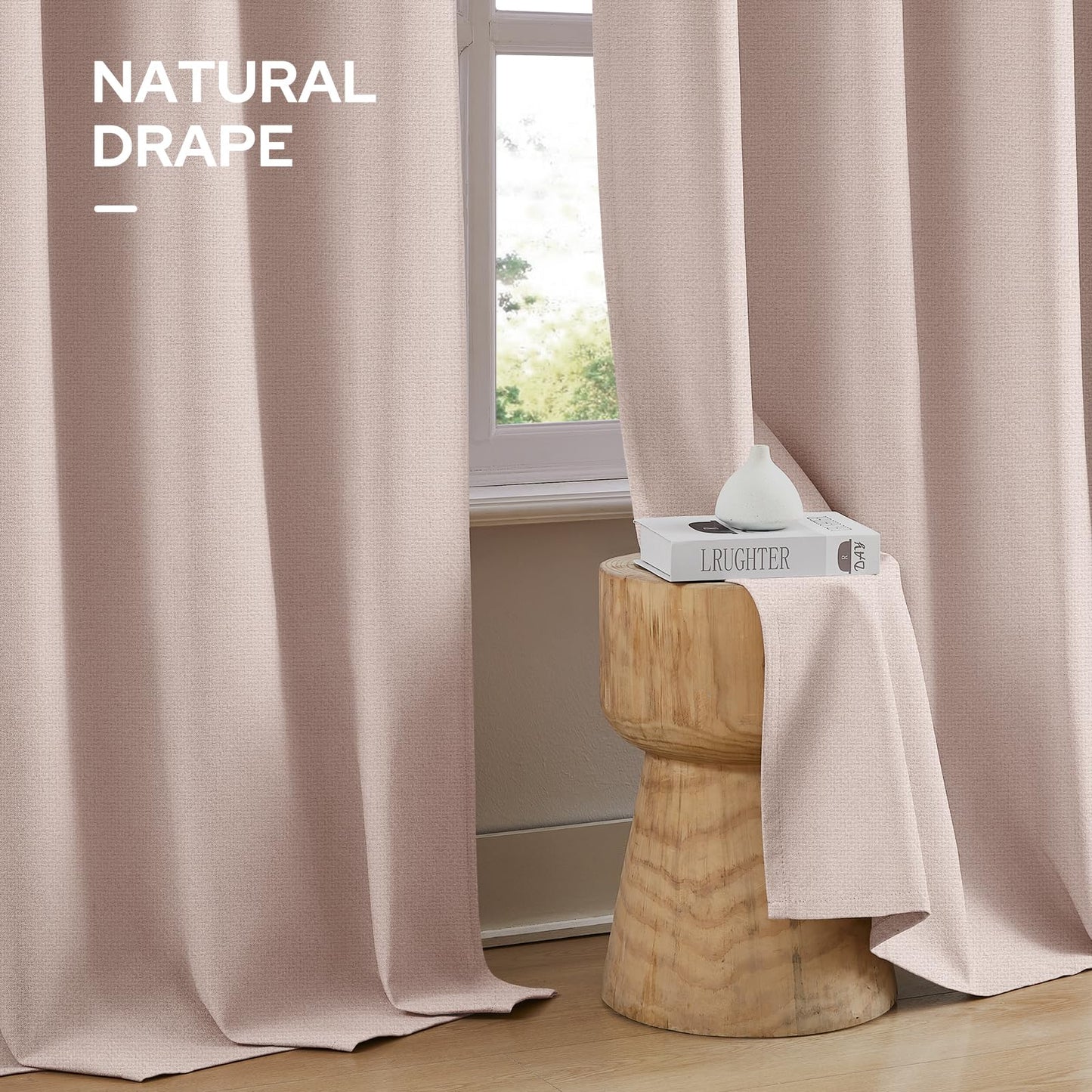 HOMEIDEAS 100% Ivory Cream Linen Blackout Curtains for Bedroom, 52 x 96 Inch Length 2 Panels Faux Linen Thermal Insulated Black Out Grommet Window Drapes for Living Room BST202