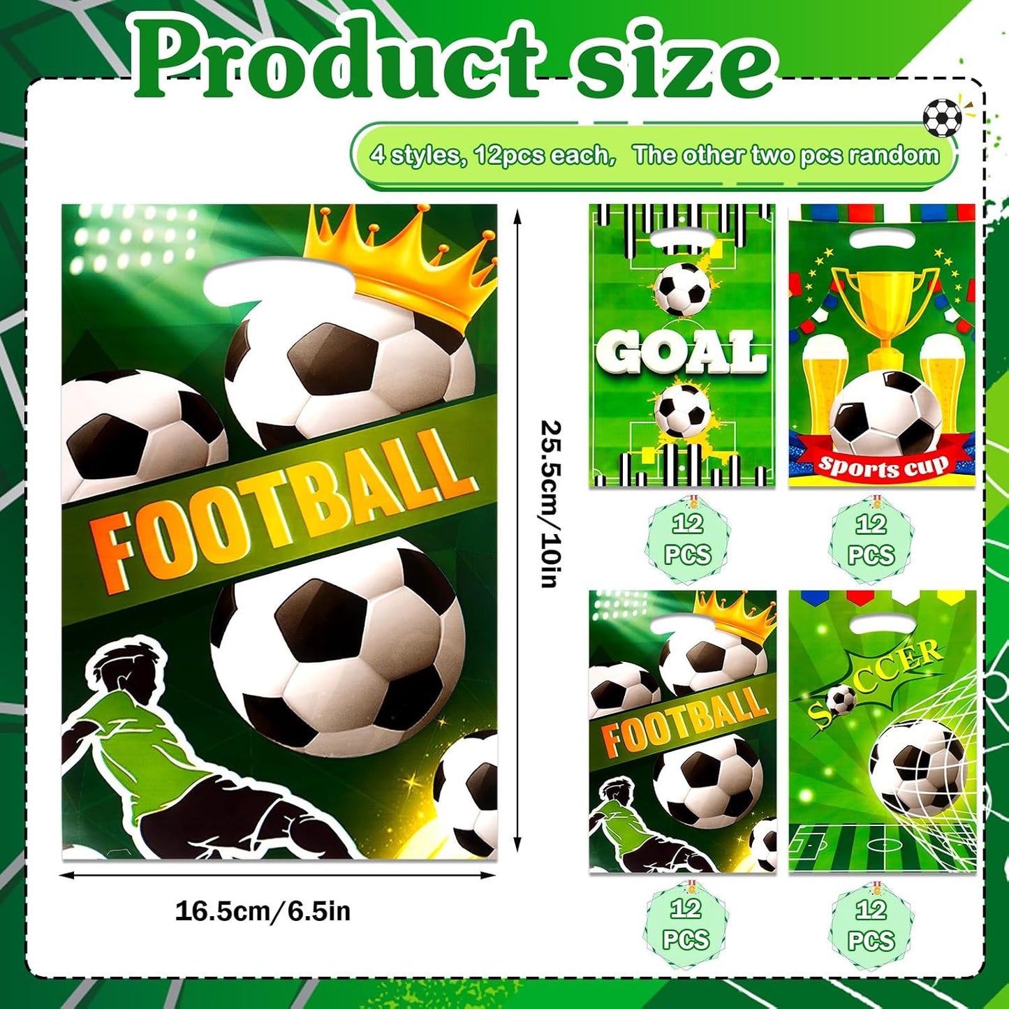 Konsait 50Pcs Soccer Goodie Bags with Handles, Football Themed Gift Bags for Birthday Party Favors, Team Celebrations and Game Day Decorations BST326L