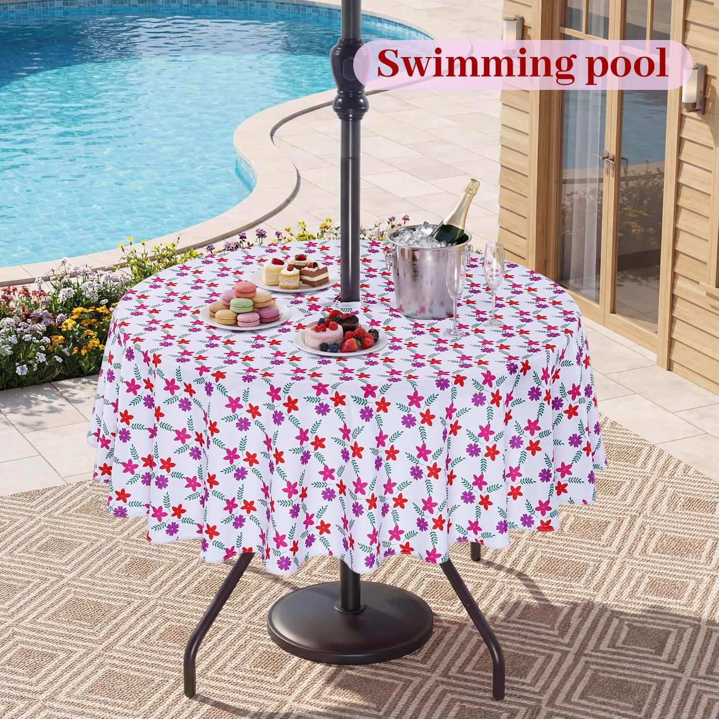 Eternal Beauty 52” Round Tablecloth Waterproof Outdoor Tablecloth with Umbrella Hole Zipper for Spring Summer Patio Picnic Tables (Tropical Palm Leaf) BST326H