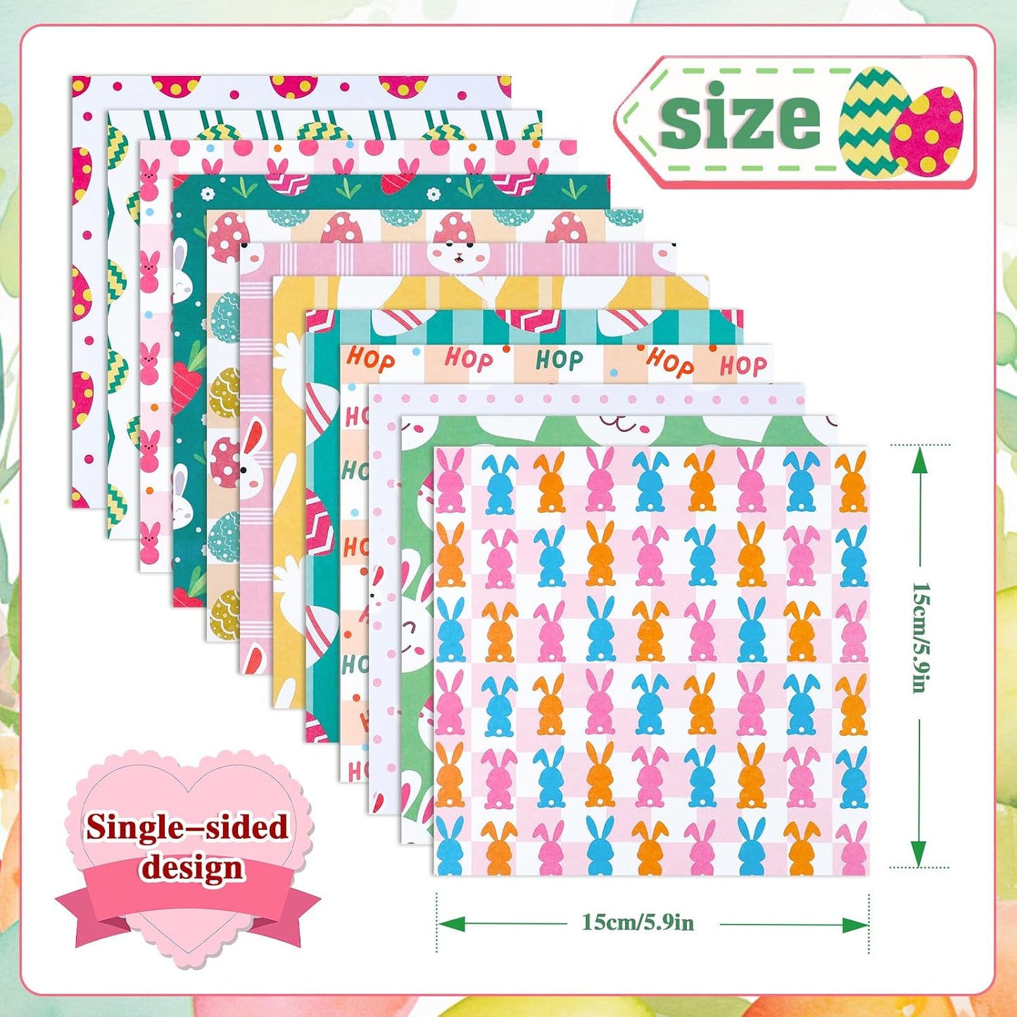 Konsait 24 Sheet Easter Pattern Paper Single Sided 6x6 Scrapbook Paper Bunny Rabbit Egg Hop patterned cardstock Easter Supplies for Diy Making Greeting Cards and Decorating Photo Albums BST326L