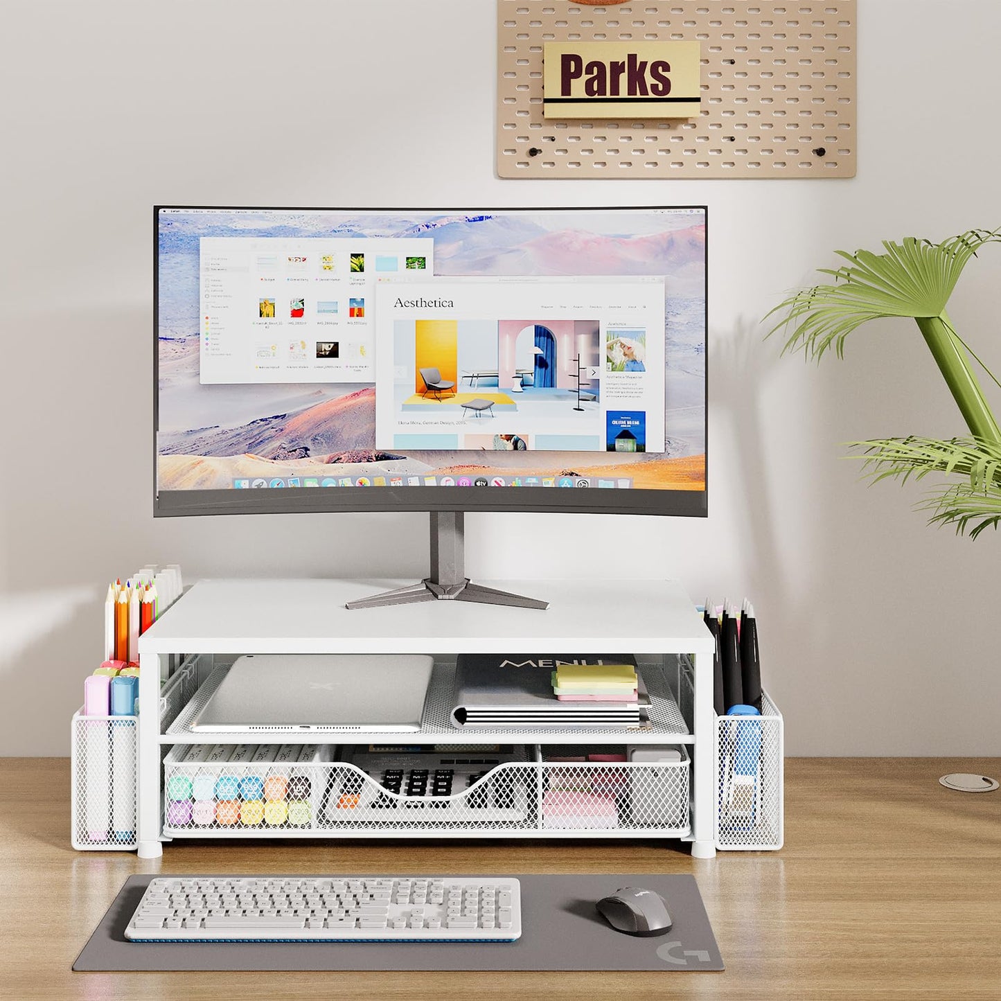 OPNICE Desk Organizers and Accessories, 2-Tier Computer Monitor Stand Riser N29