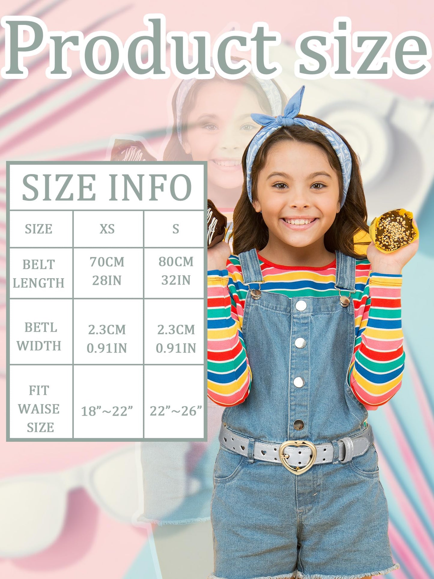 Newcotte 4 Pcs Girls Belt Size Aged 3-12 Kids PU Leather Waist Hollow Heart Design Kids Belts N31