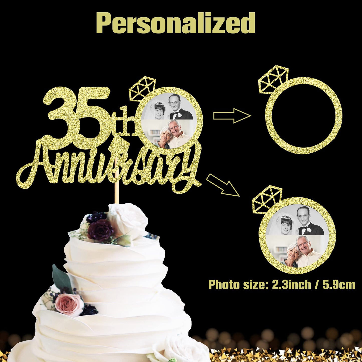 Sumerk 13 PCS Gold Glitter 55th Anniversary Cake Topper Happy 55th Anniversary Wedding Anniversary Cake Decorations BST220