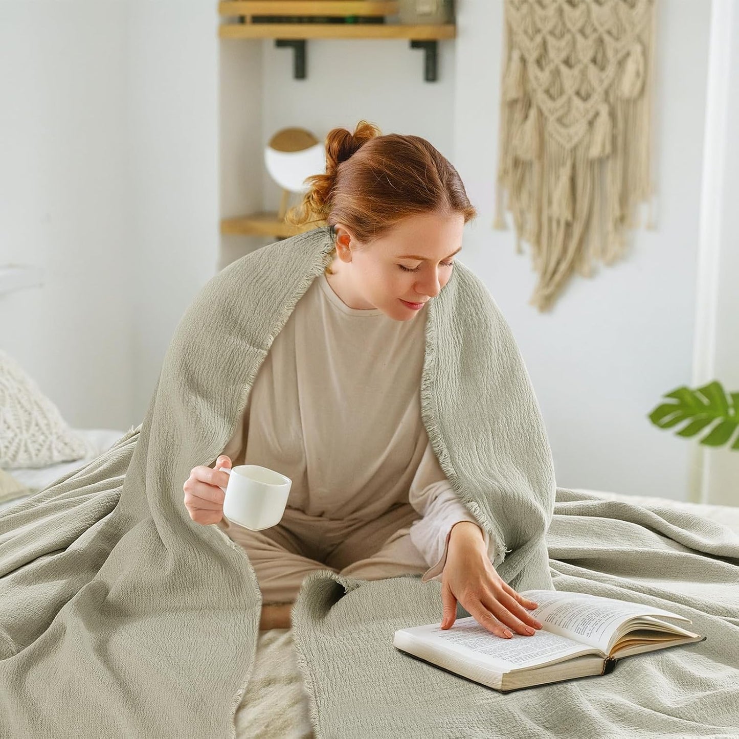 HOMBYS 92"x108" Linen Oversized King Blanket-Soft Linen Reversible Throw Lightweight Blanket in Natural Color Bed Blanket(Flax Color, 92"x108") BST326H