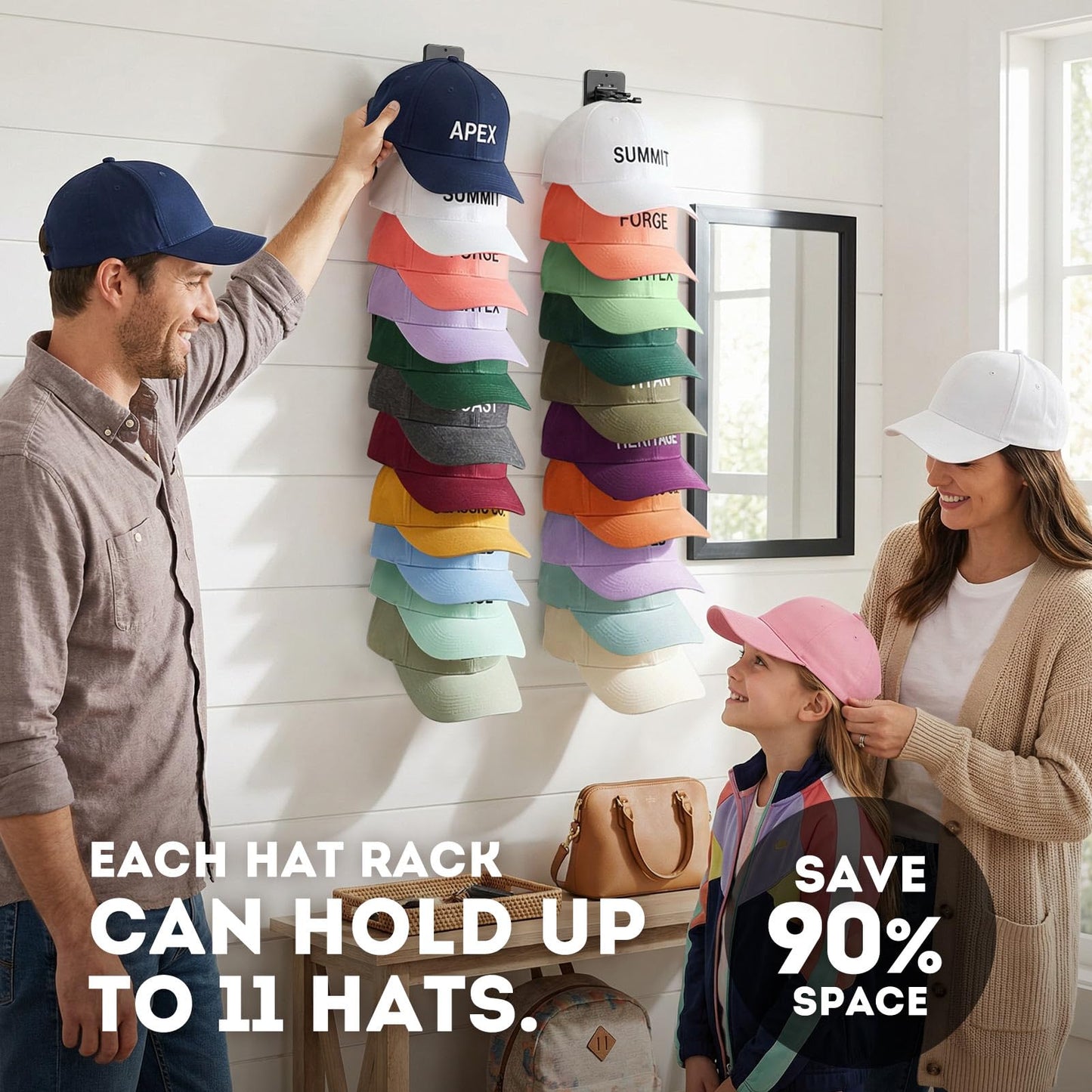 Hat Hook for Wall, 2 Pack Hat Organizer Hold up to 20 Hats,Hat Holder with Strong Adhesive and 8 Pack Screws, Cap Holder Hat Hangers for Wall Closet Door and Bedroom(B-Black) BST220