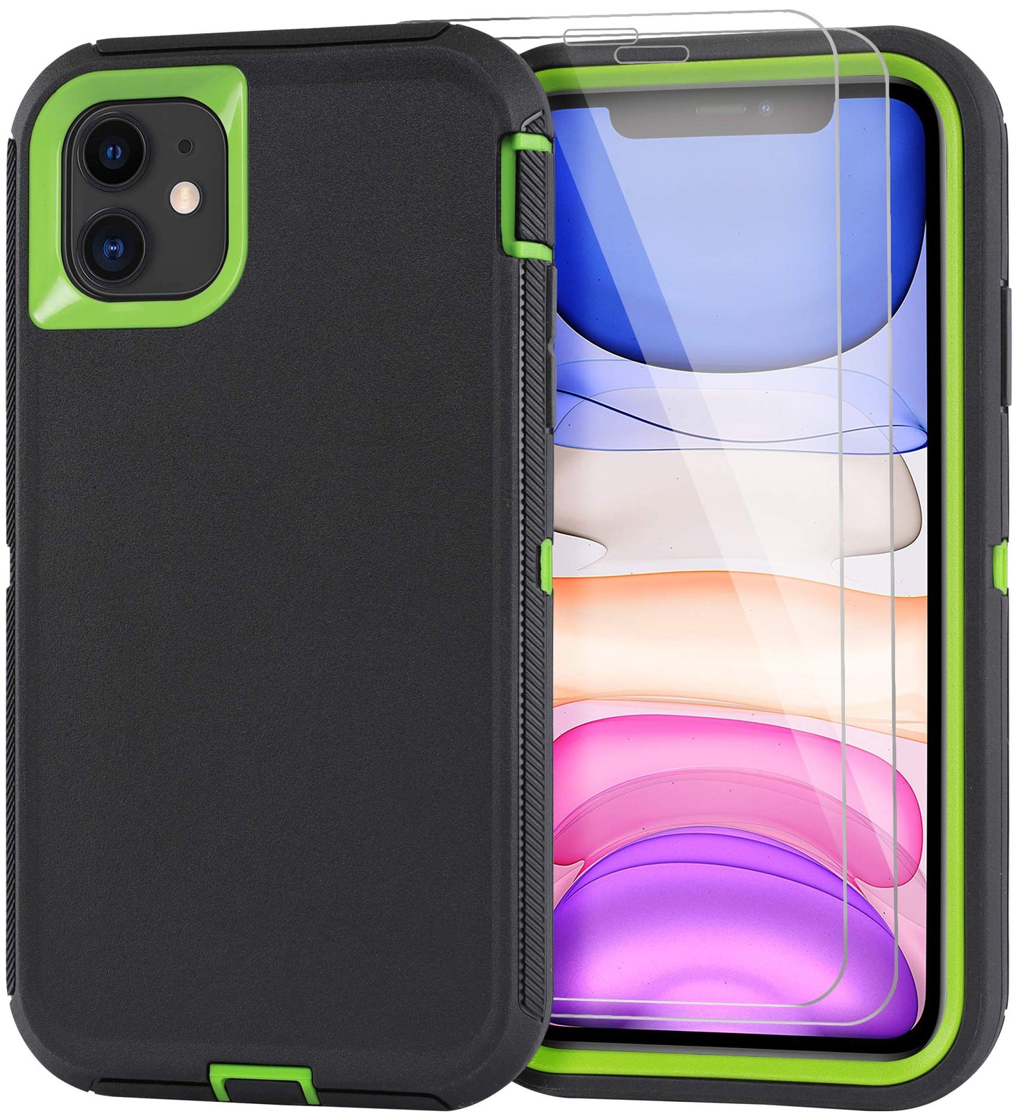 for iPhone 11 Case with Belt Clip Holster Kickstand & 2 Screen Protector, Full Protection Heavy Duty Phone Case, Shockproof Drop-Proof Durable Cover 6.1" [Black+Clip] WN420