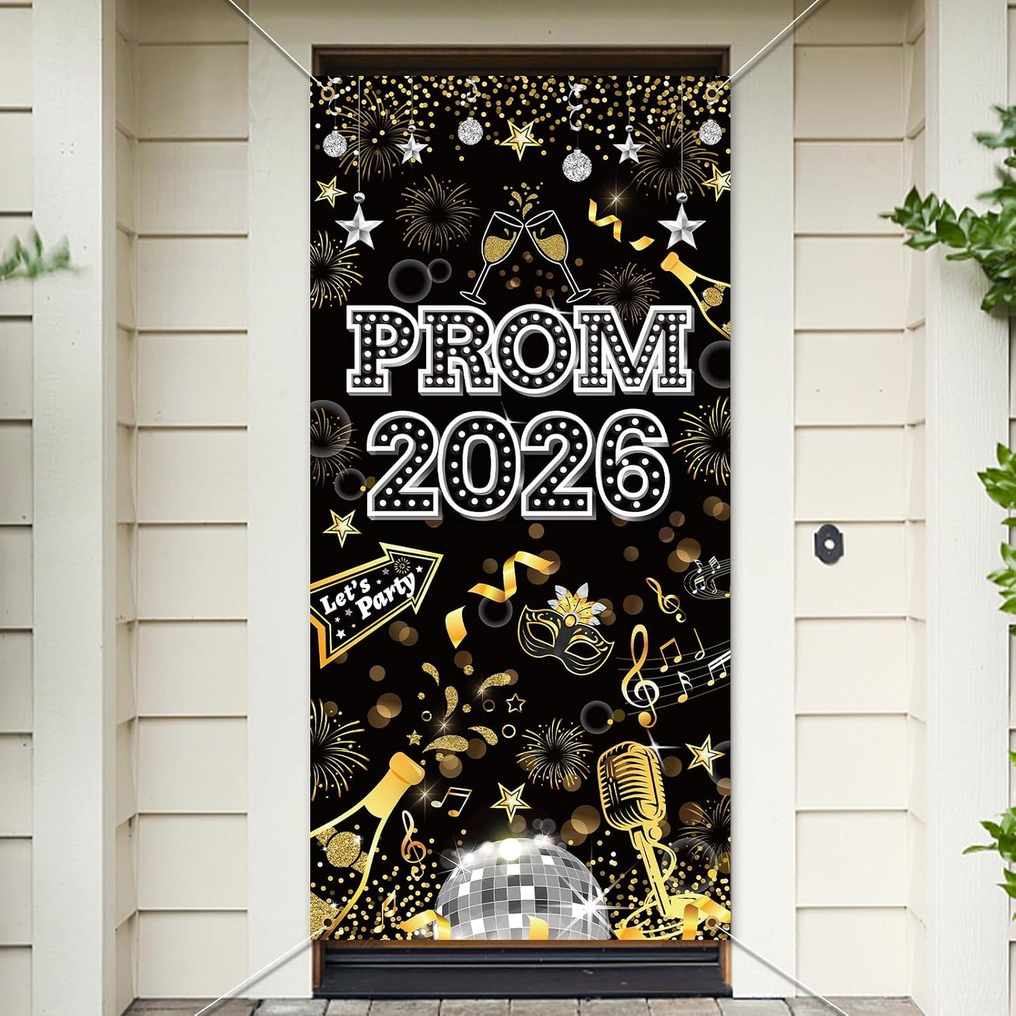 HOWAF Prom 2026 Door Cover for Graduation Prom Night Party Decoration, Grad Dancing Parties Door Banner 2026 Welcome Sign for Class of 2026 Congrats Grad Supplies, Black Gold Silver BST326L