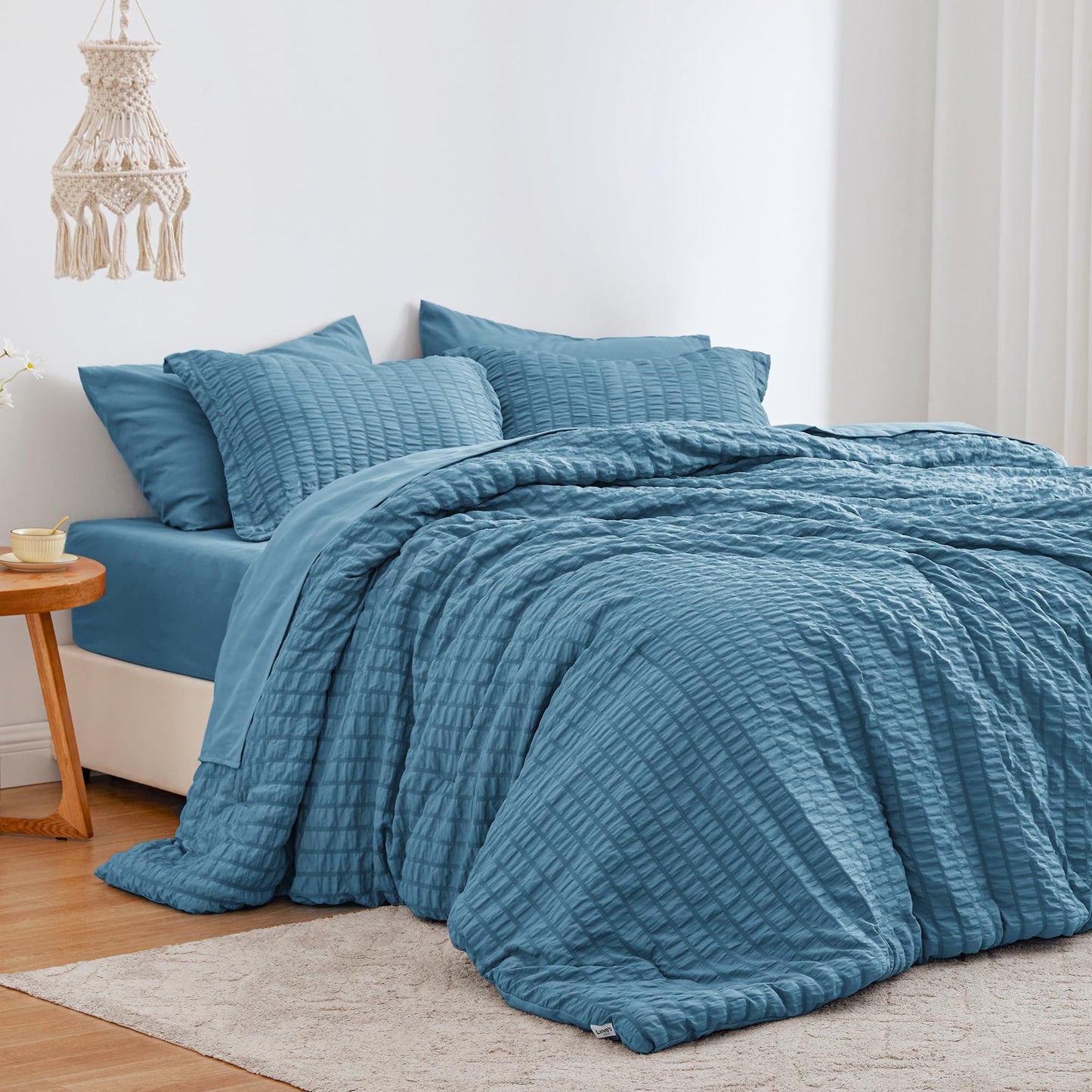 Love's cabin Seersucker Terracotta Twin Comforter Set, 5-Piece All Season Lightweight Bed in a Bag Bedding Set with Comforter, Flat Sheet, Fitted Sheet, Pillowcase and Sham BST326H