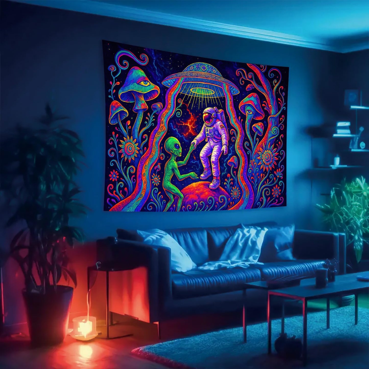 Starlit Patio Astronaut Blacklight Tapestry Trippy Forest Moon Vortex UV Reactive Galaxy Wall Hanging Psychedelic Space Poster Fluorescent Sci Fi Room Decor for Bedroom Dorm Gaming Lounge 78 x 59 Inch BST220