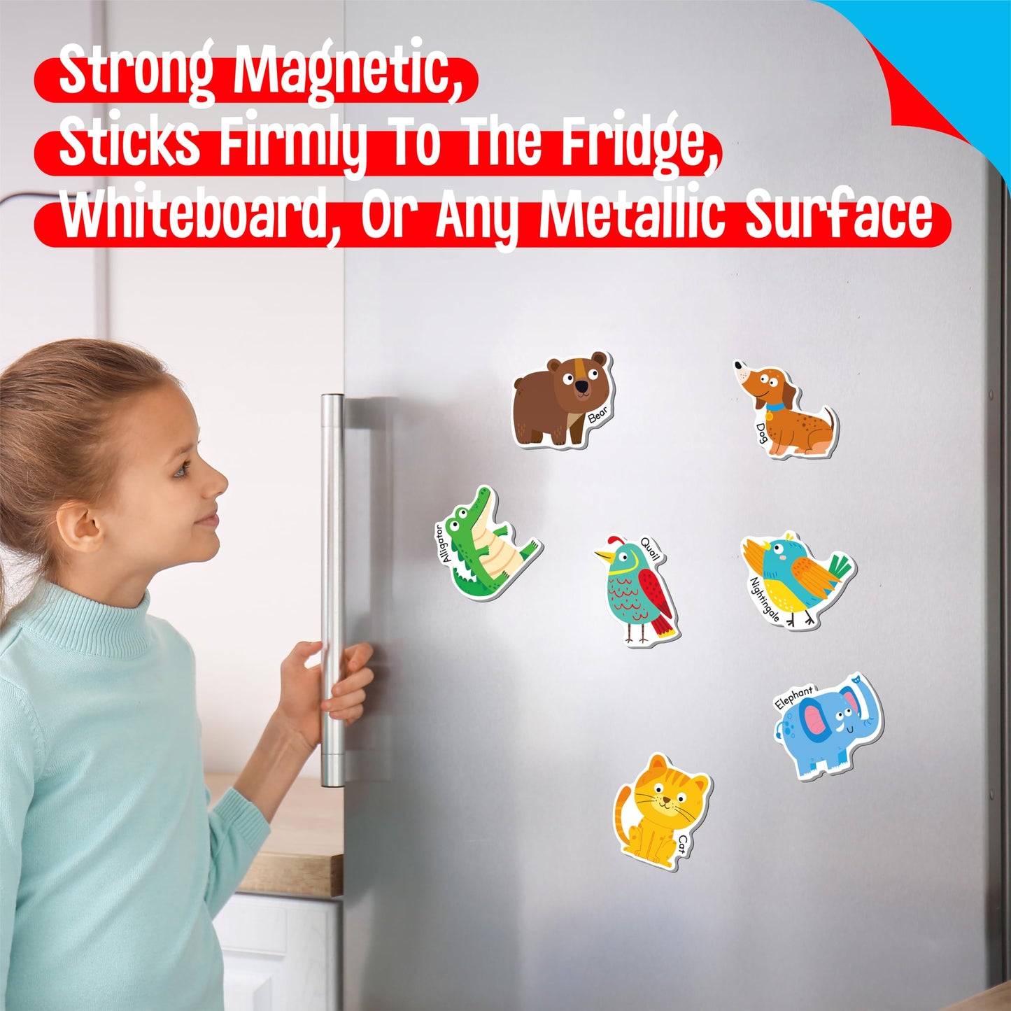 26PCS Animal Magnets, Magnetic A-Z Animals Fridge Decors for Toddlers Educational Learning Toy Refrigerator Magnets for Kids 3 4 5 Years Old BST220