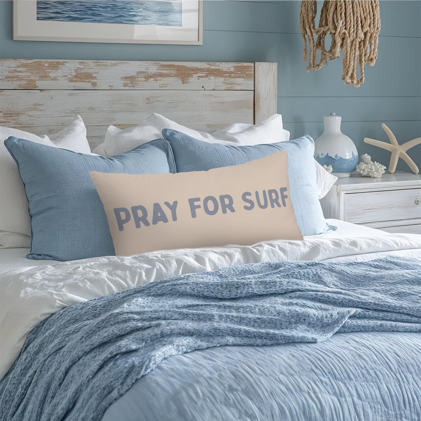 Coastal Beach Girly Room Decor 12x20 Pillow Cover, Preppy Beach Navy Blue Bikini Striped Decorative Lumbar Pillow Covers for Girls Bedroom College Dorm Sofa Couch BST326L