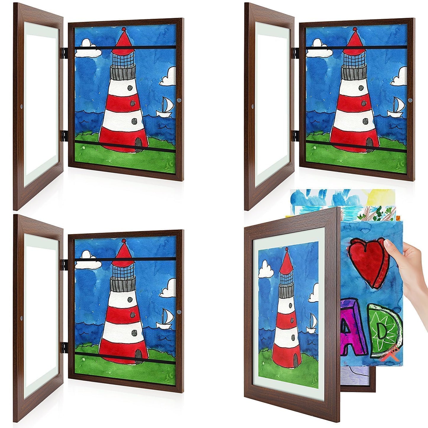 Golden State Art, 8.5x11 Kids Art Frames, Front-Opening Picture Frame Great for Kids Drawings, Artworks, Children Art Projects, Schoolwork, Home or Office (Walnut, Set of 2) BST220